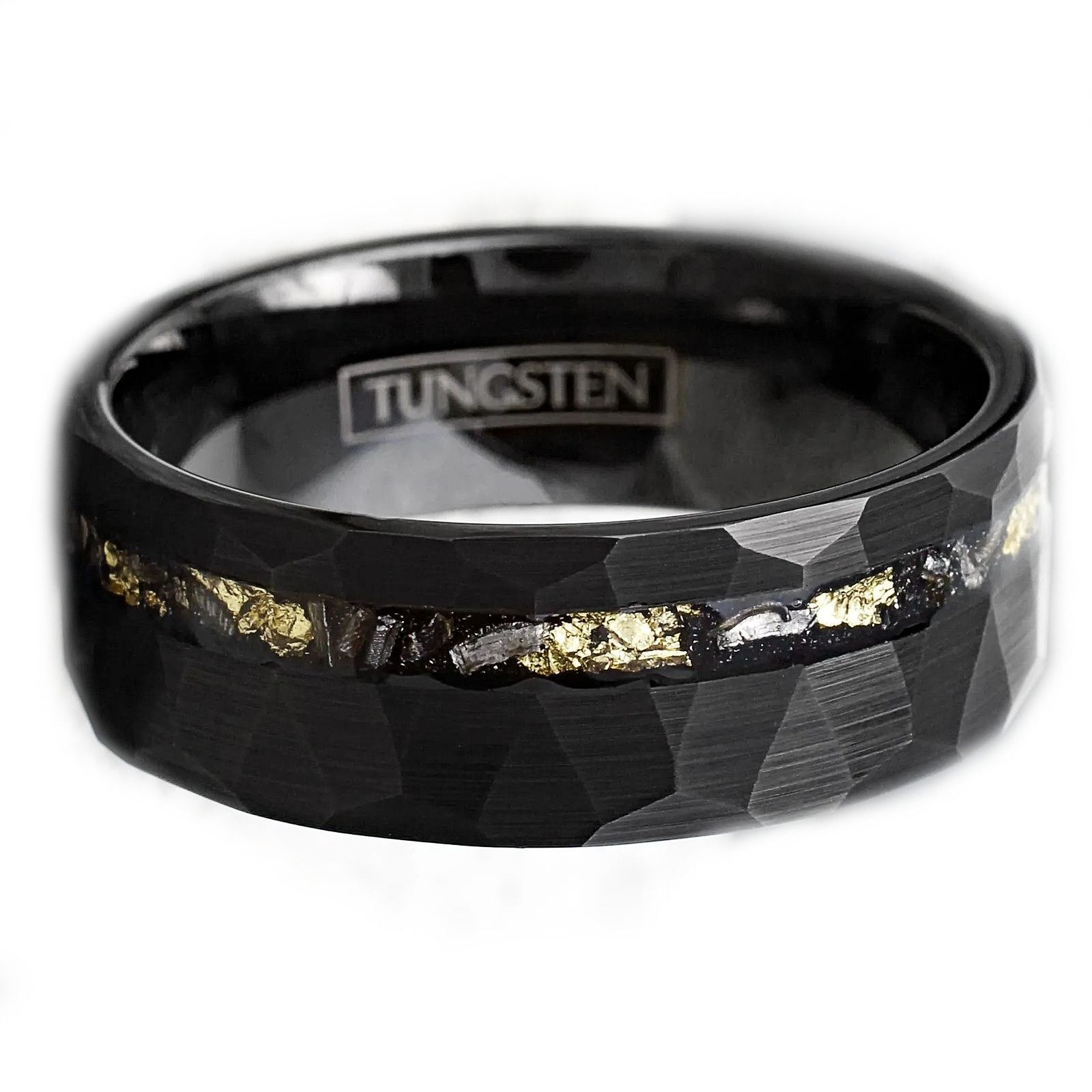 Other Tungsten Band Gold Foil & Meteorite Faceted Wedding Ring Size ONE SIZE - 1 Thumbnail