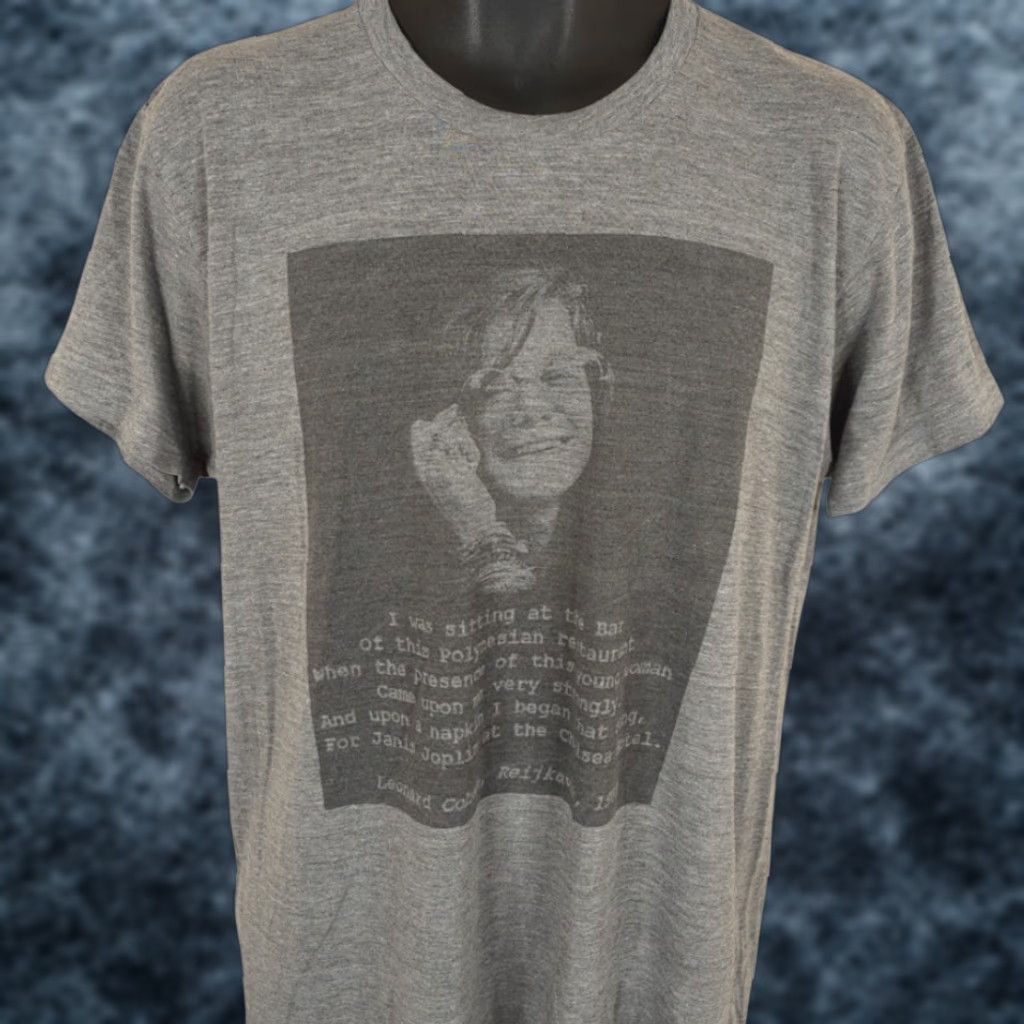 Janis Joplin T Shirt Mens Large Gray Chelsea Hotel #2 USA American Apparel Band Shirt Rock Concert