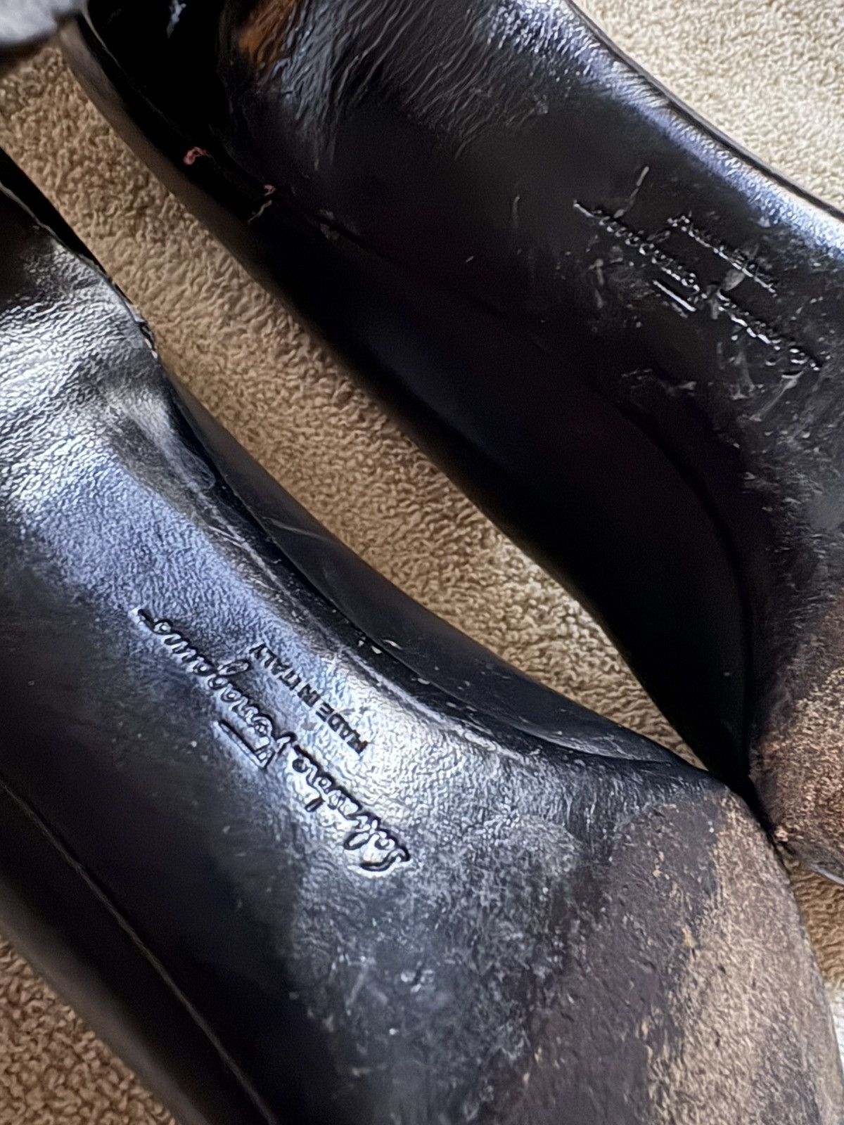 Salvatore Ferragamo 90s black leather heels with patent leather toe cap Size US 4.5 / IT 34.5 - 6 Thumbnail
