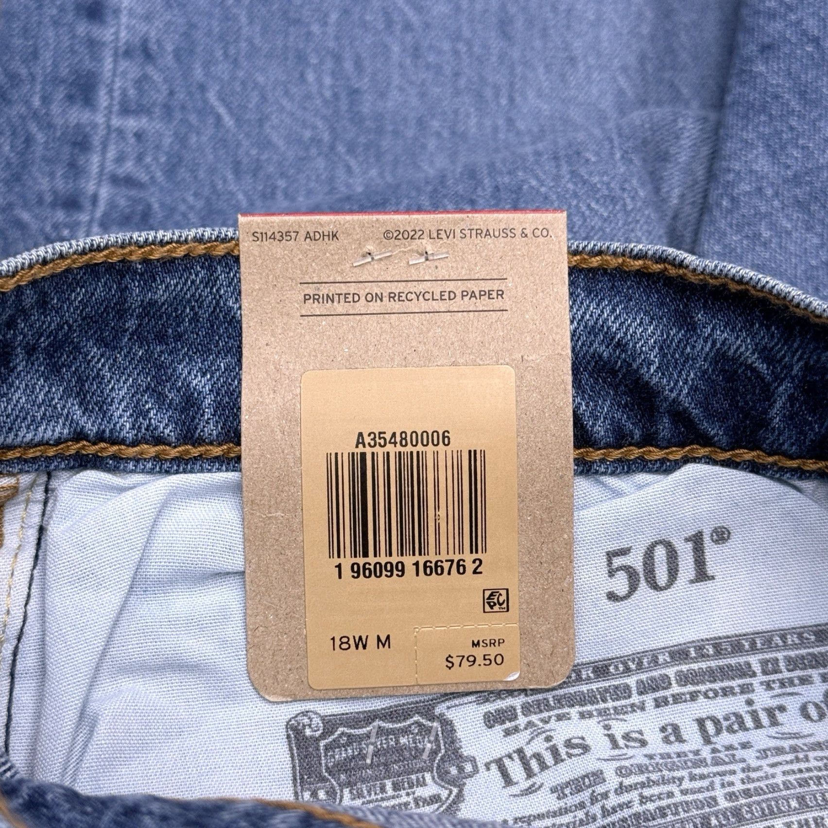 Levi's Levi's 501 Jeans Womens 18W High Rise Stretch Straight 5-Pocket Denim Blue NWT Size 40" / US 18 - 7 Thumbnail