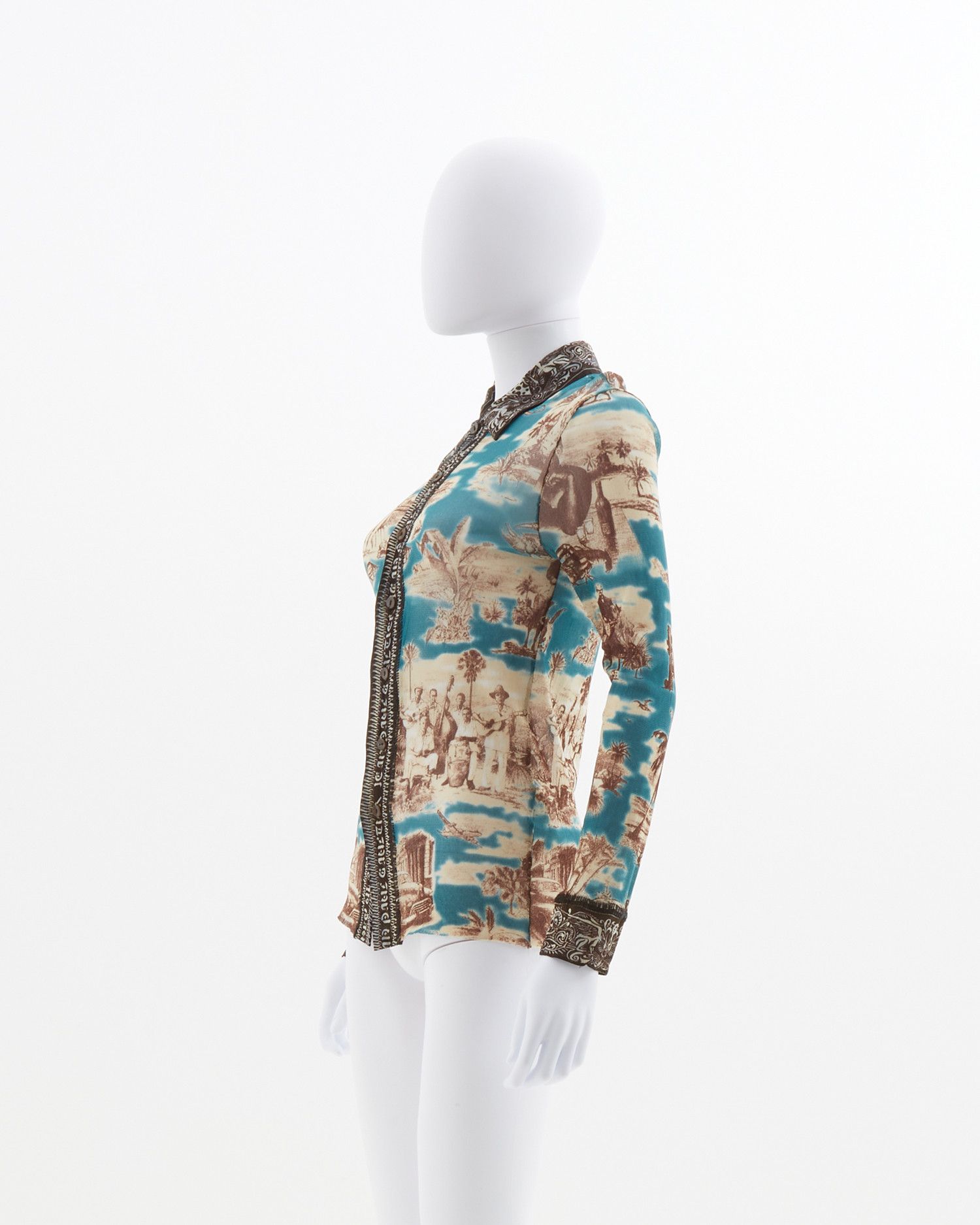 Jean Paul Gaultier S/S 1998 Cuba print mesh long-sleeve shirt Size US S / EU 44-46 / 1 - 2 Thumbnail