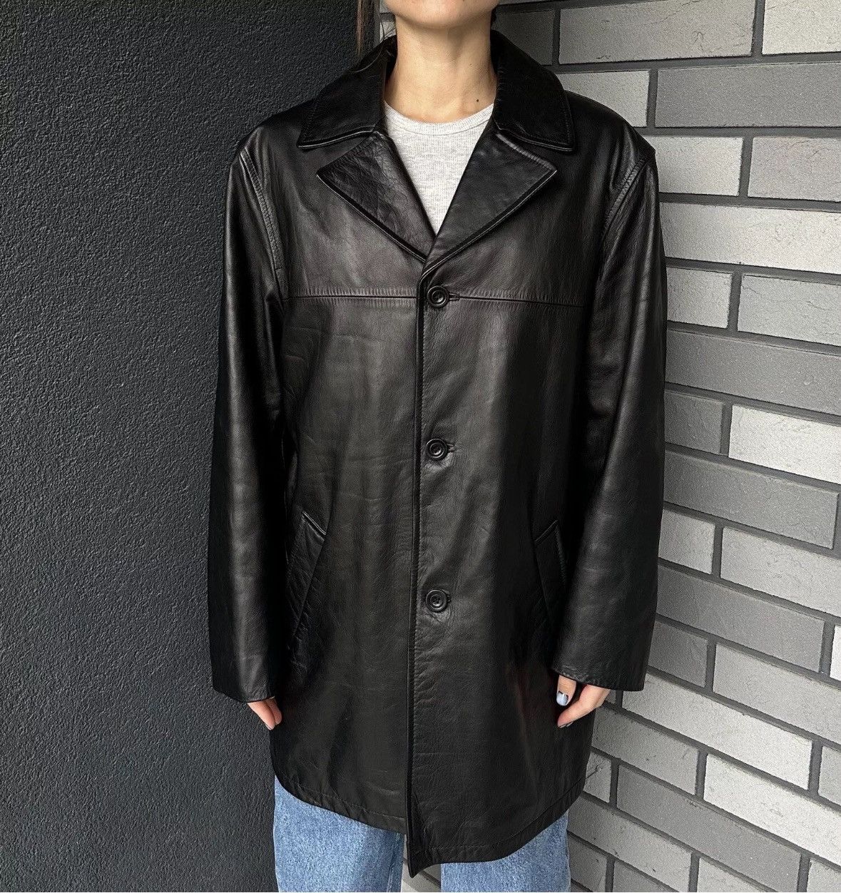 Vintage × Zara Vintage ZARA man oversized Leather Jacket Coat Black Size L Size US L / EU 52-54 / 3 - 3 Thumbnail