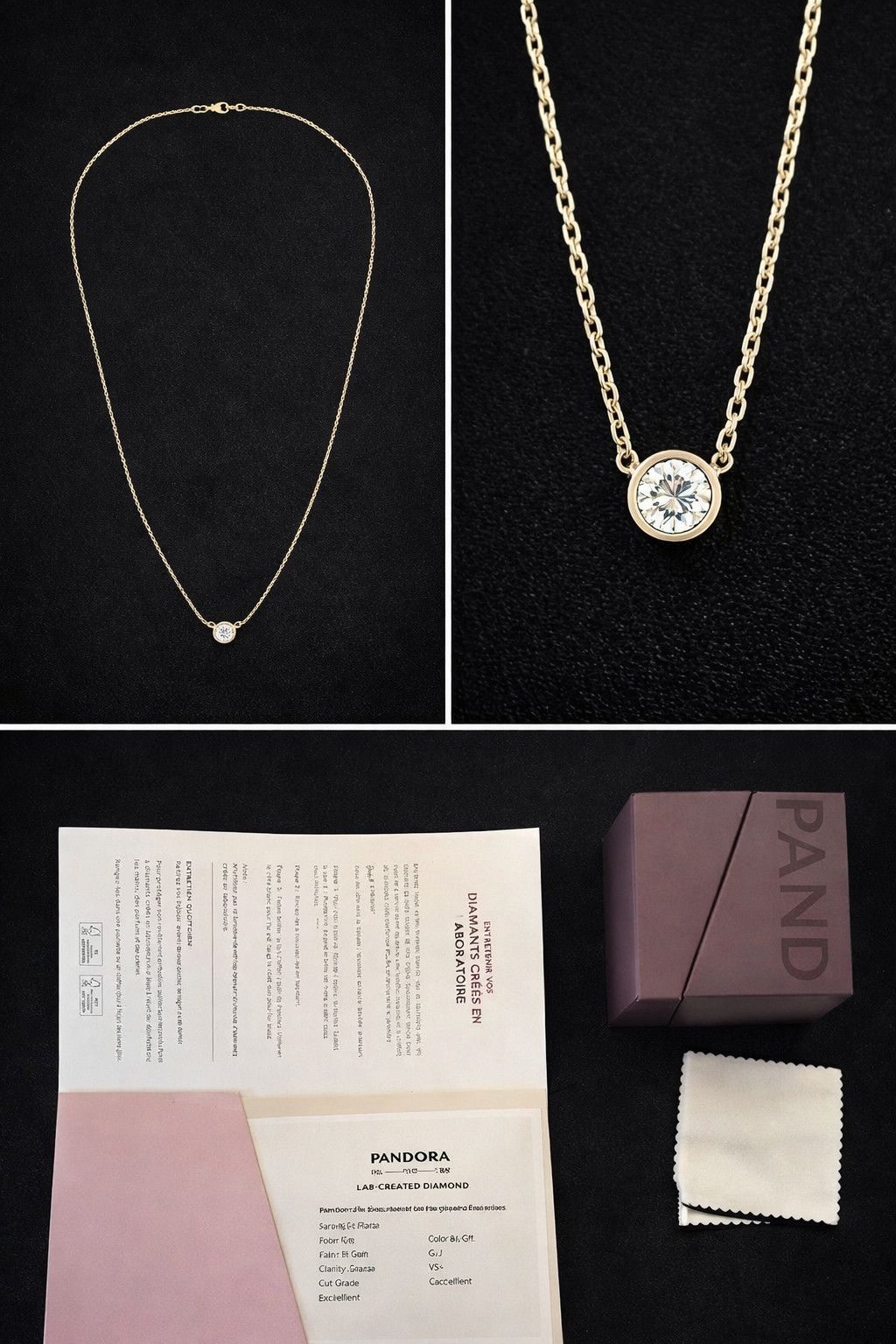 pandora Pandora 14K Gold Lab Diamond Necklace 0.15ct Bezel Pendant Size ONE SIZE - 1 Thumbnail