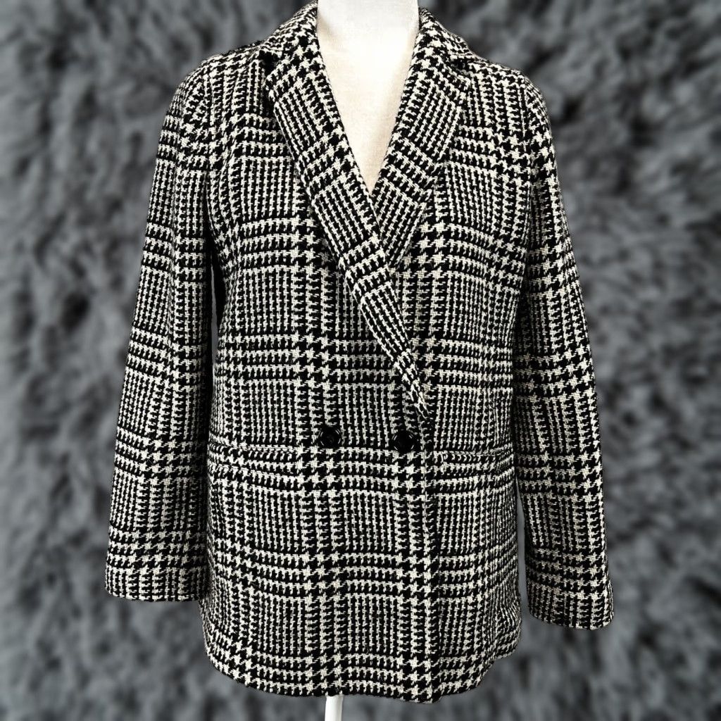 VINTAGE Talbots Wool Jacket Women Long Petites Size 8P Plaid Multicolor Button Lined Classic