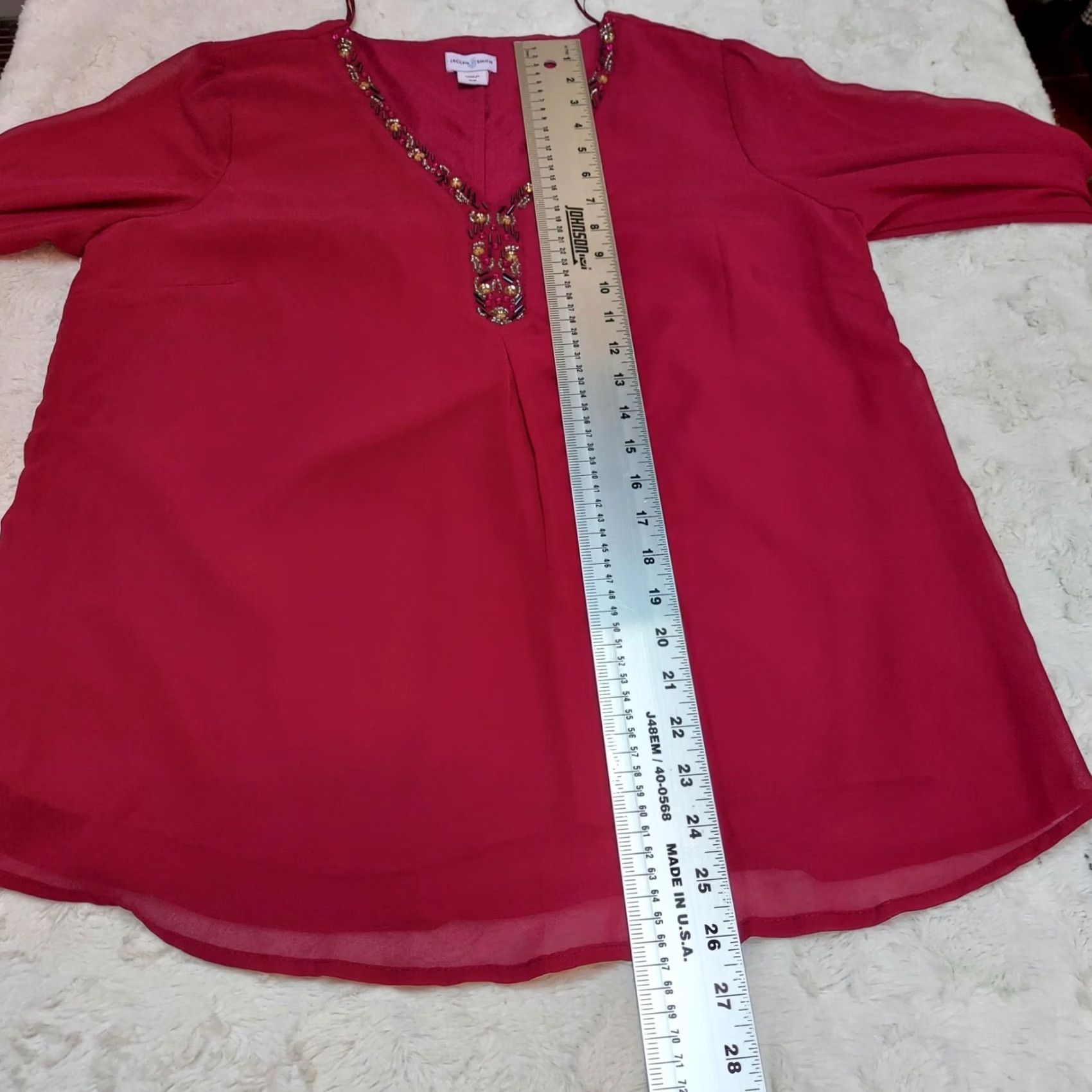 Vintage Jaclyn Smith Beaded Embellished Chiffon Top Blouse Medium Long Sleeve Maroon Womens Size M / US 6-8 / IT 42-44 - 5 Thumbnail