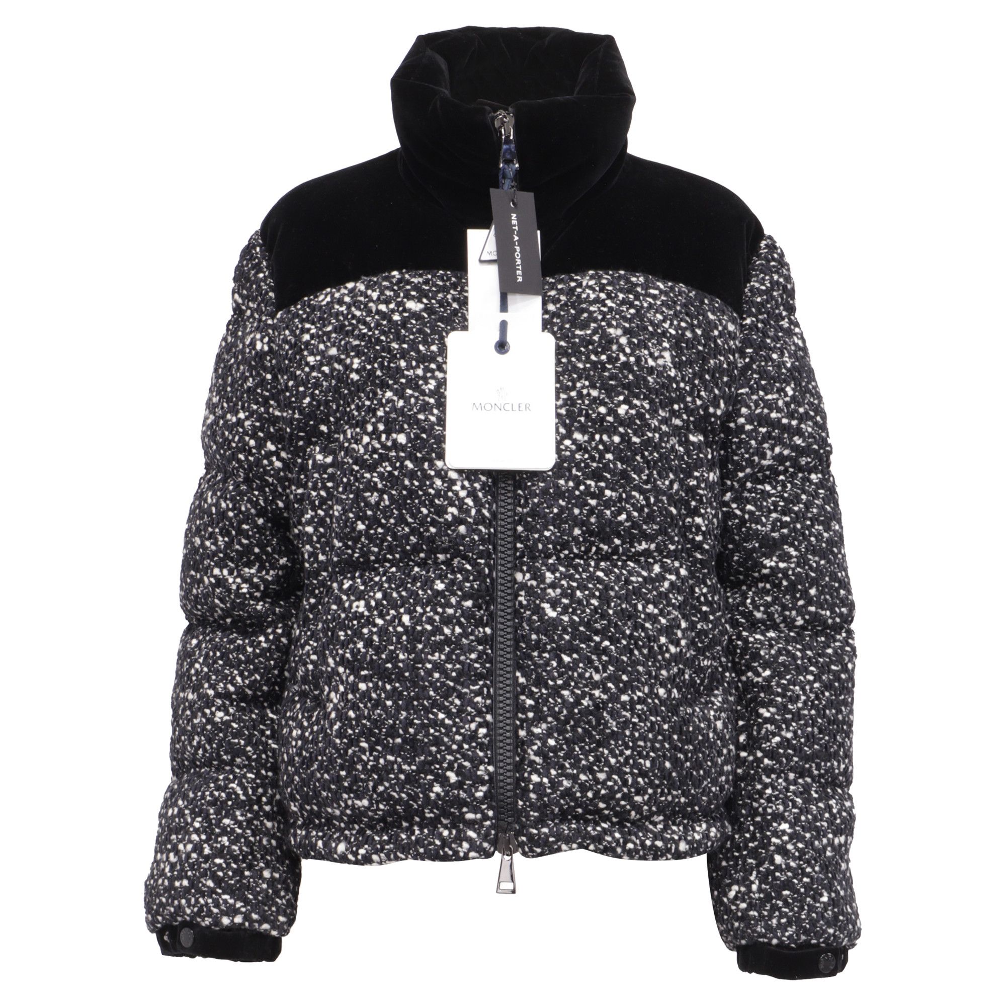 Moncler Moncler Girotte Tweed Down Jacket in Black Wool Size XS / US 0-2 / IT 36-38 - 1 Thumbnail