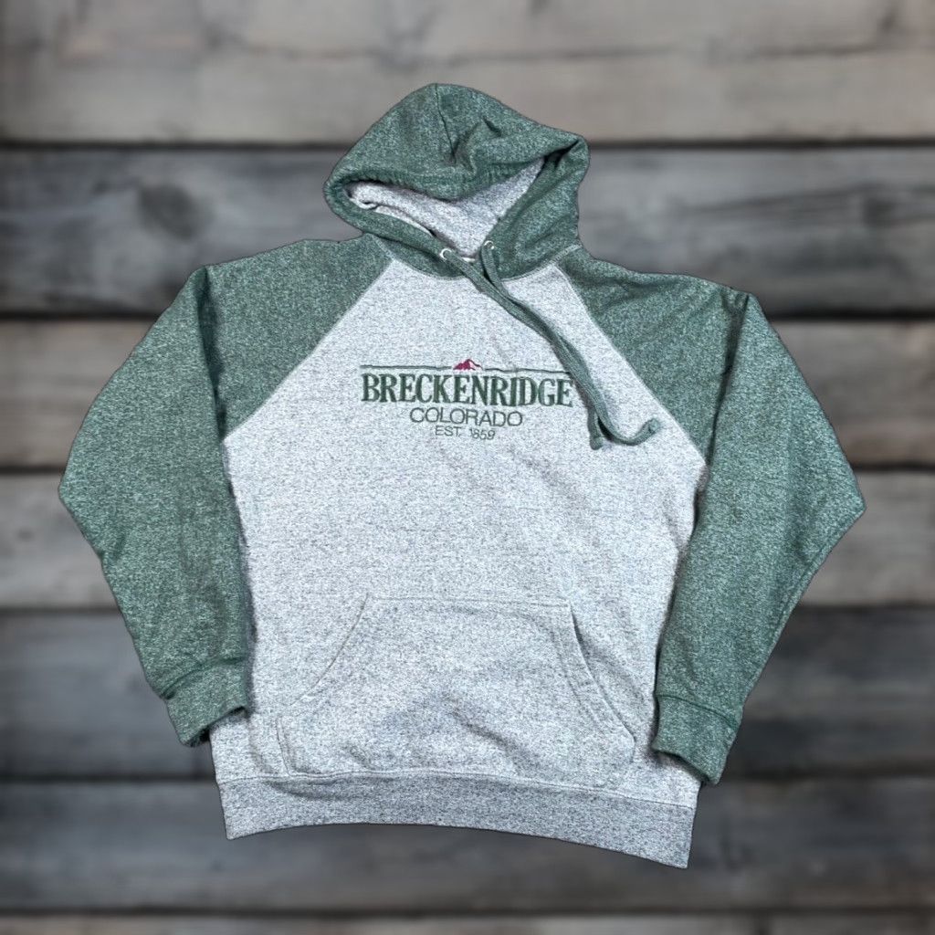 Vintage Ragwear Hoodie Adult Medium Gray/Green Marled Embroidered Drawstring Pockets Cotton Blend Ski City Outdoor Mens Size US M / EU 48-50 / 2 - 1 Thumbnail
