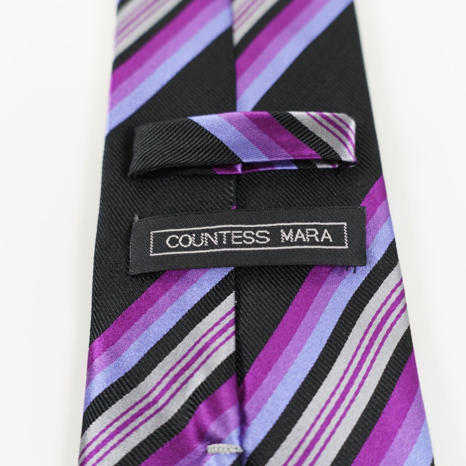 Countess Mara Countess Mara Black Purple Striped Woven Silk Tie Size ONE SIZE - 4 Thumbnail