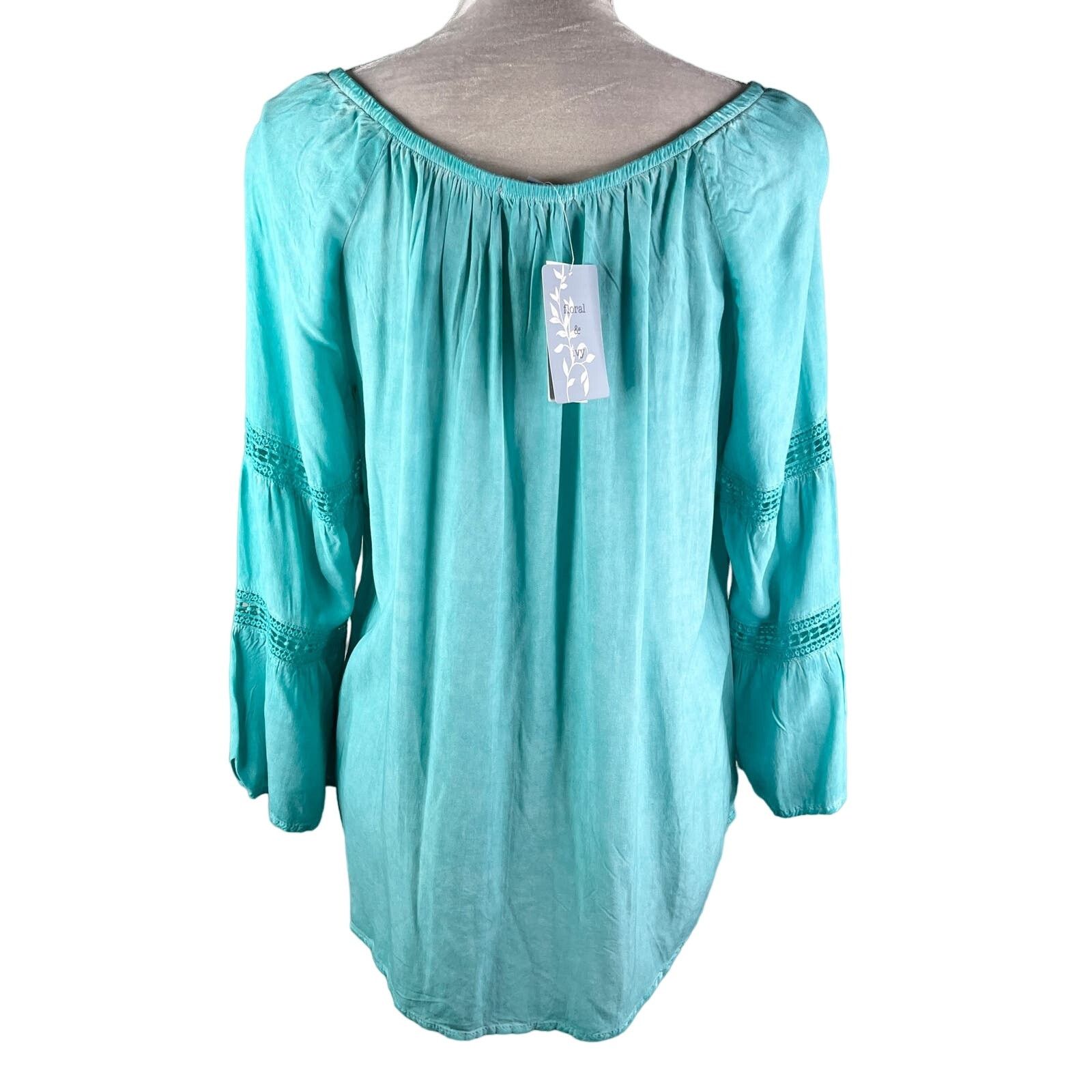 Other Floral & Ivy Top Boho Blouse Turquoise Lace Cutouts M New Size M / US 6-8 / IT 42-44 - 2 Thumbnail