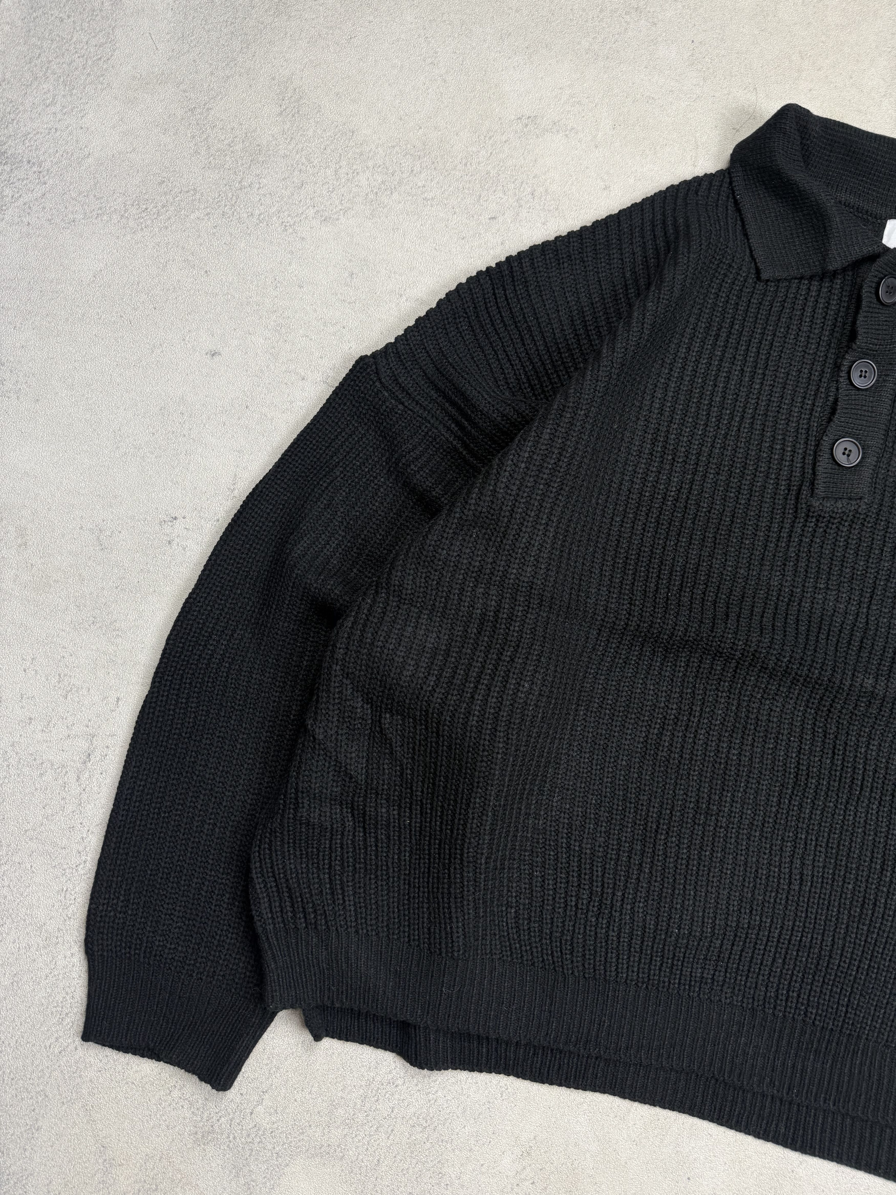 Japanese Brand Black Knit Polo Sweater Oversized Size US XL / EU 56 / 4 - 5 Thumbnail