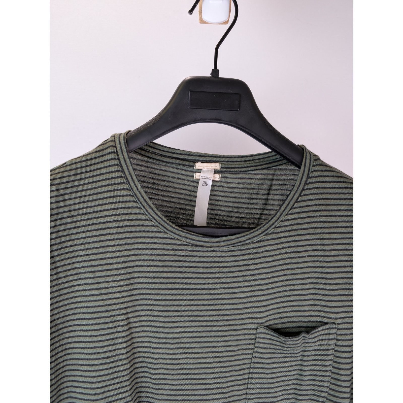 Massimo Alba o1rshd1 CC20 Striped Cotton T-Shirt with Chest Pocket Olive Size US S / EU 44-46 / 1 - 7 Thumbnail