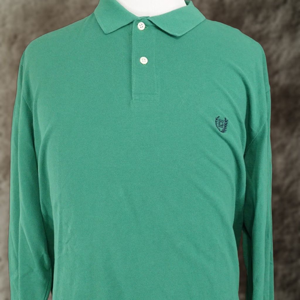 Chaps CHAPS Polo Shirt Long Sleeve Solid Green Mens XL 1/2 Button Collar Cotton Classic Fit 1990s? Size US XL / EU 56 / 4 - 1 Thumbnail