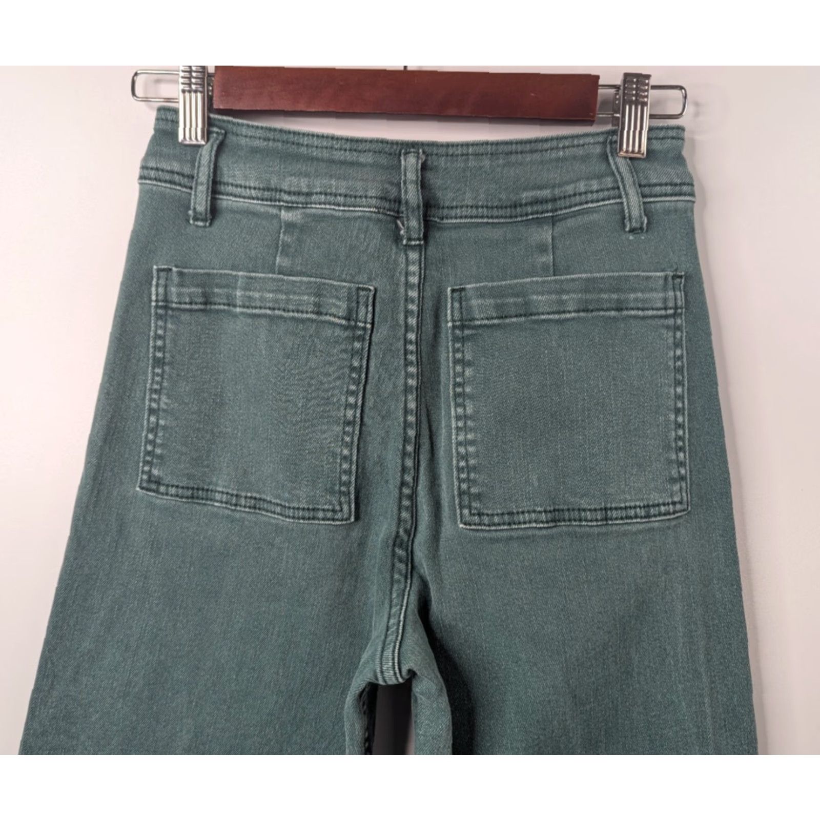 Vintage VINTAGE Miou Muse Jeans Women Medium Green Wide Leg Raw Hem High Rise Cotton Blend Size 32" / US 10 / IT 46 - 6 Thumbnail