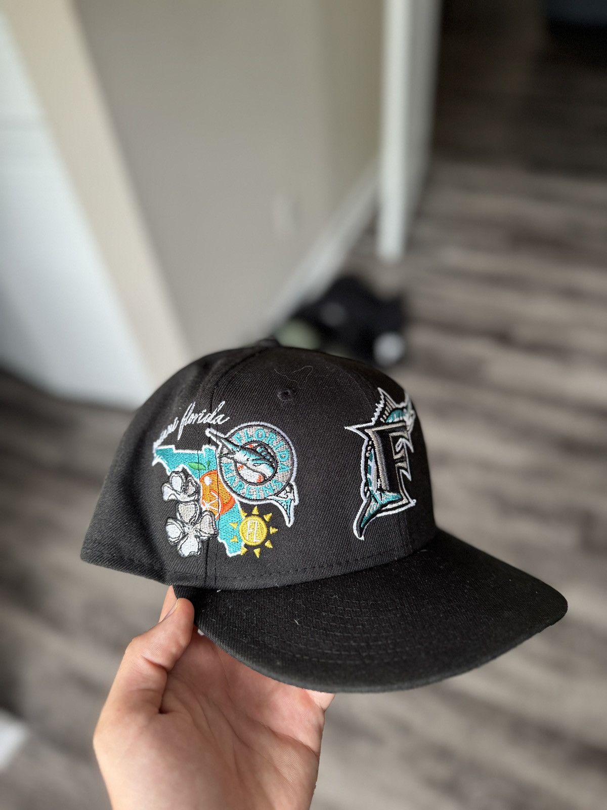 New Era Florida Marlins Miami New Era Fitted Cap Size ONE SIZE - 2 Thumbnail