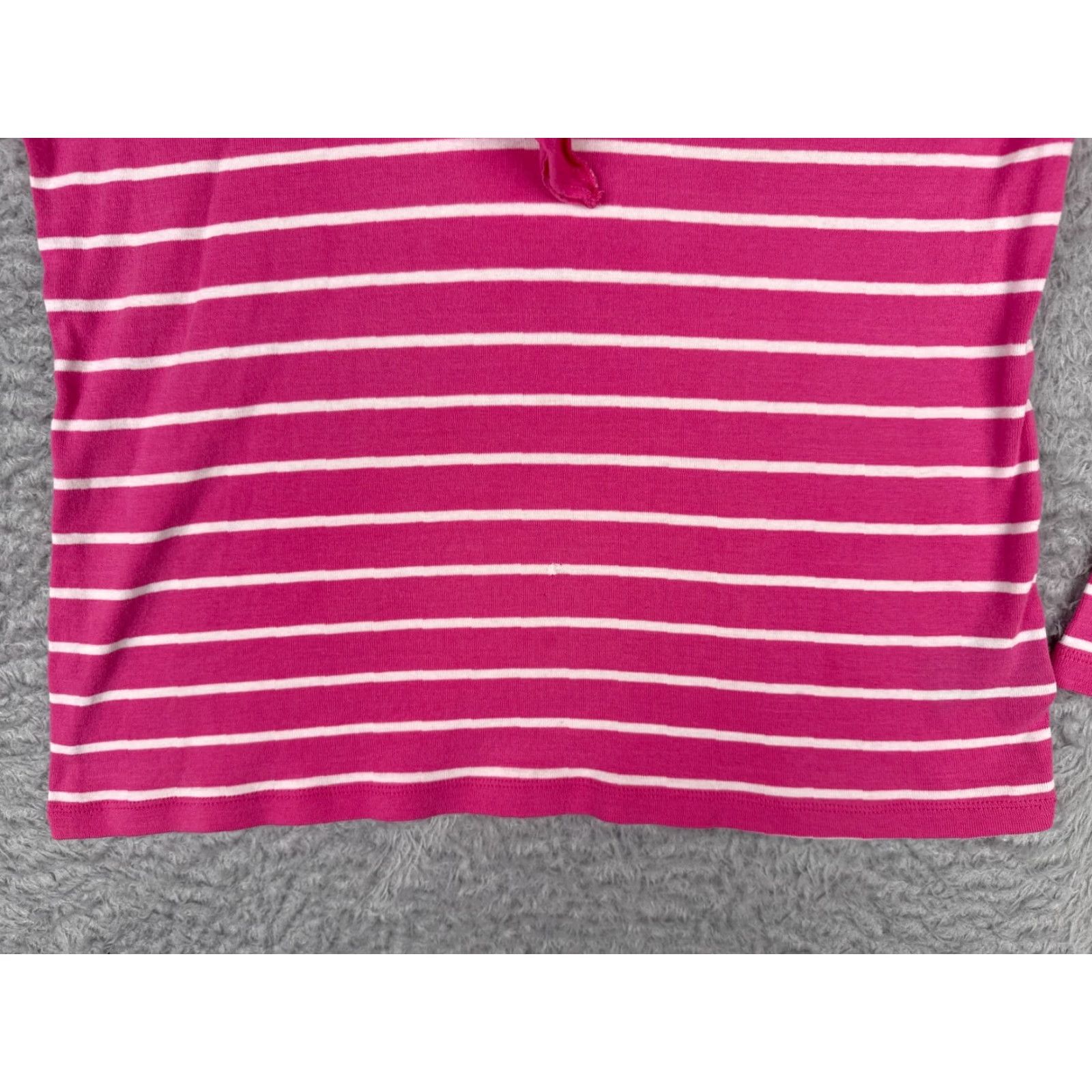 Ralph Lauren VINTAGE Lauren Ralph Lauren Shirt Women PM Petite Pink Striped Long Sleeve Cotton Pullover V-Neck Casual Ruffle Designer Size M / US 6-8 / IT 42-44 - 5 Thumbnail