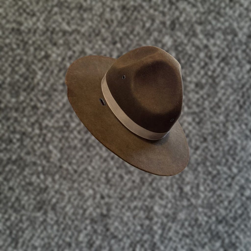 FELT VINTAGE Stratton Self Forming Drill Sergeant Instructor Wool Felt Hat 6 7/8 USA Size ONE SIZE - 1 Thumbnail