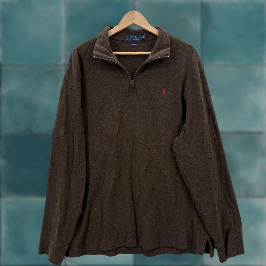 Polo Ralph Lauren Polo Ralph Lauren Sweater Mens XL Brown 1/4 Zip Mock Neck Pullover Estate Rib Shirt Size US XL / EU 56 / 4 - 1 Thumbnail