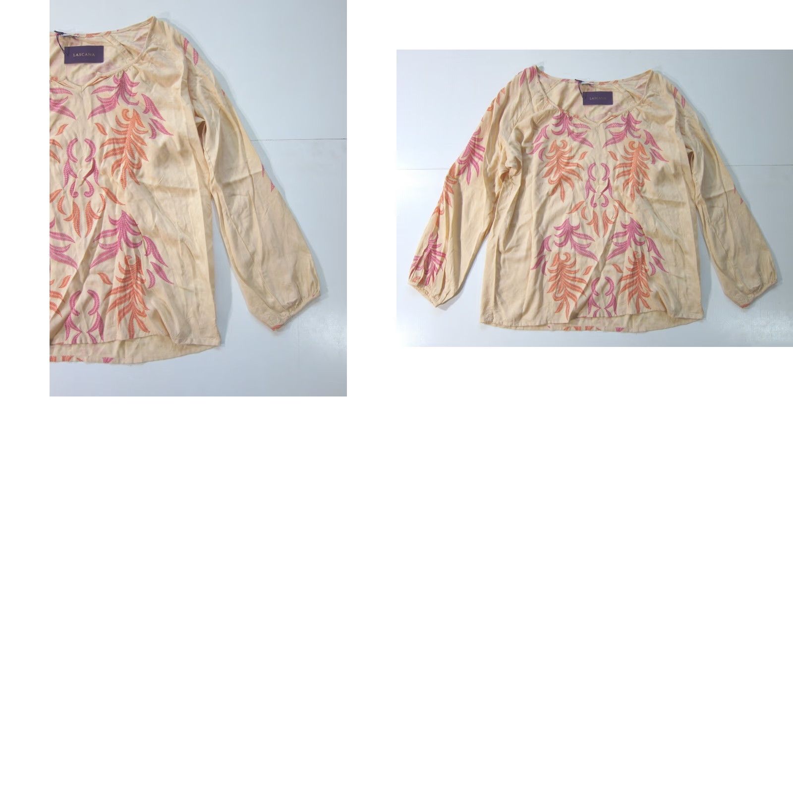 Vintage NWT Lascana 100% Rayon Peach Pink Orange Long Sleeve Peasant Blouse Women 12 Size XL / US 12-14 / IT 48-50 - 8 Thumbnail