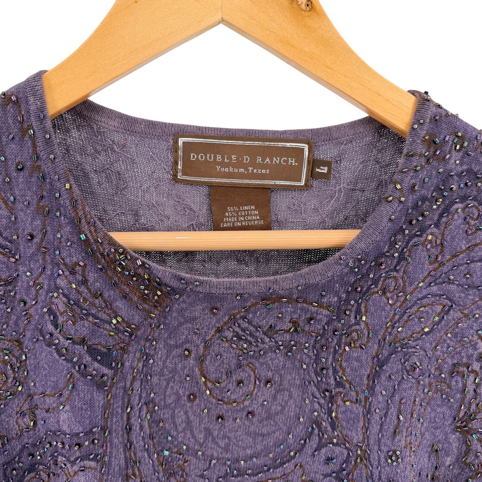 Double D Ranch Vintage Y2K Purple Beaded Paisley Sleeveless Sweater Top Size L / US 10 / IT 46 - 5 Thumbnail