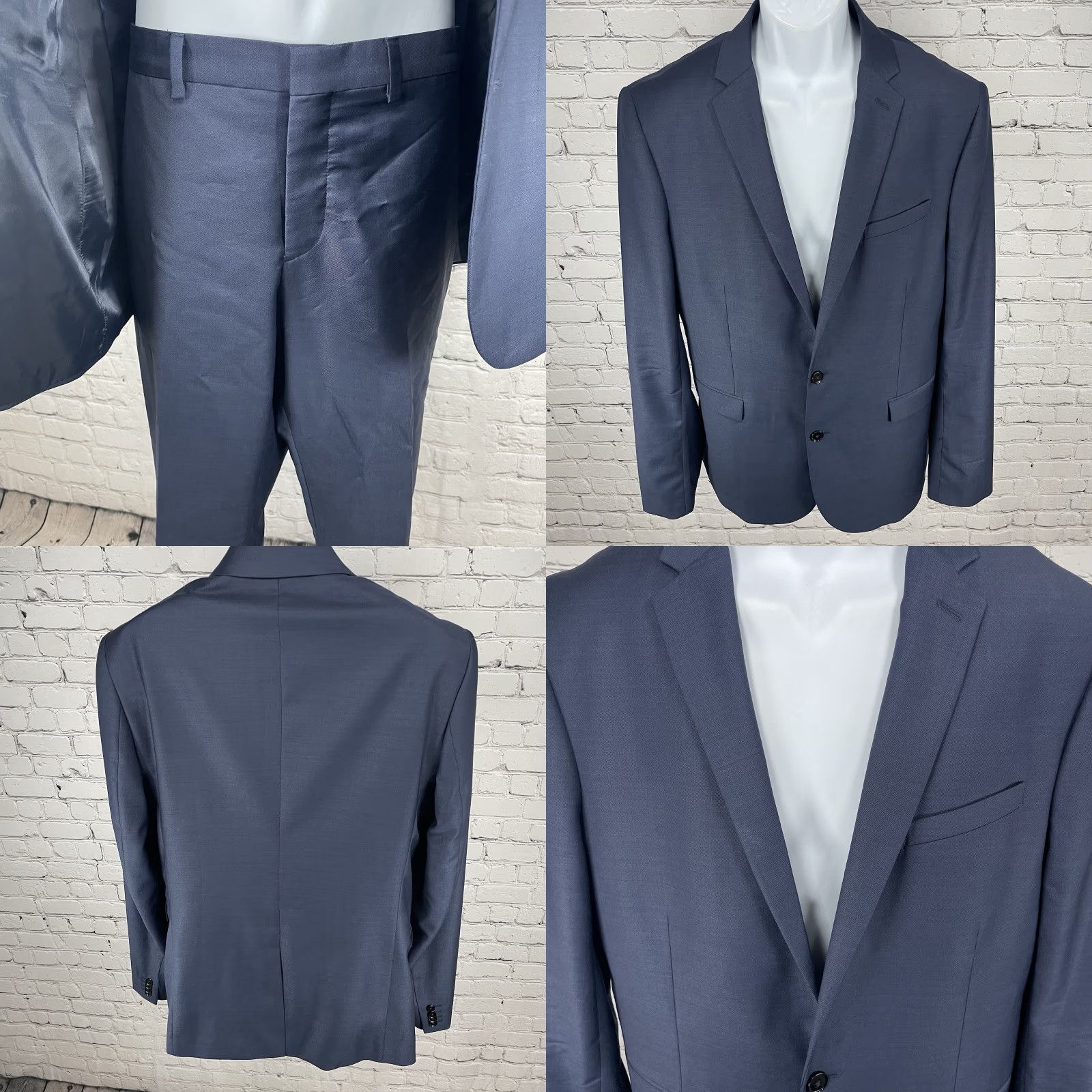 Express Express Blue Wool Blend Extra-Slim 2 Button Vented Blazer Pant Suit 40 Mens Regular Jacket Front Back Measurements 2 Piece Vintage No-Defects Size 40R - 8 Thumbnail