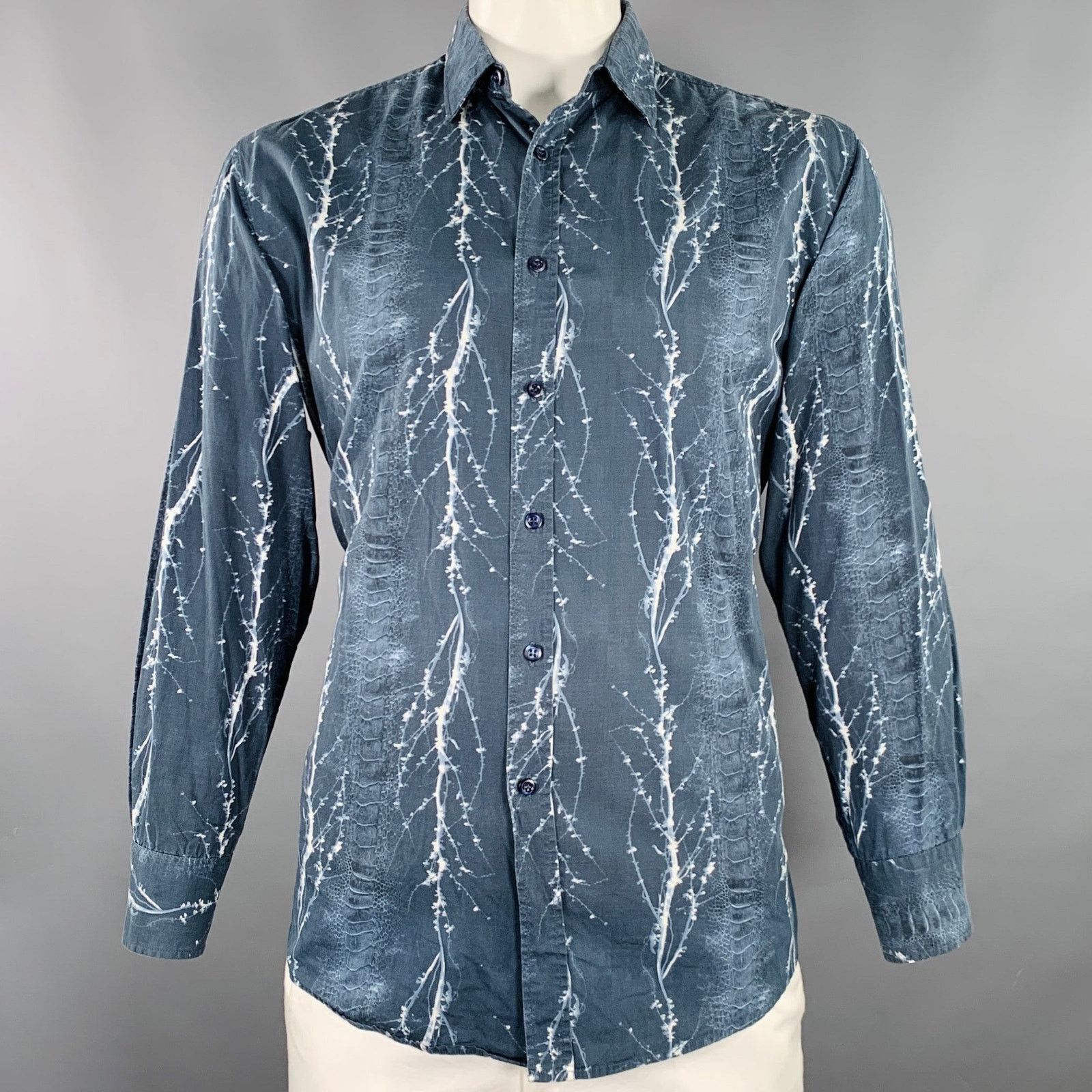 Other Size XL Navy White Abstract Cotton Long Sleeve Shirt Size US XL / EU 56 / 4 - 1 Thumbnail
