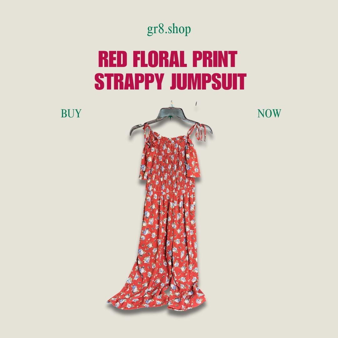 Other Red Floral Print Strappy Jumpsuit With Smocked Top & Flowing Size S / US 4 / IT 40 - 1 Thumbnail