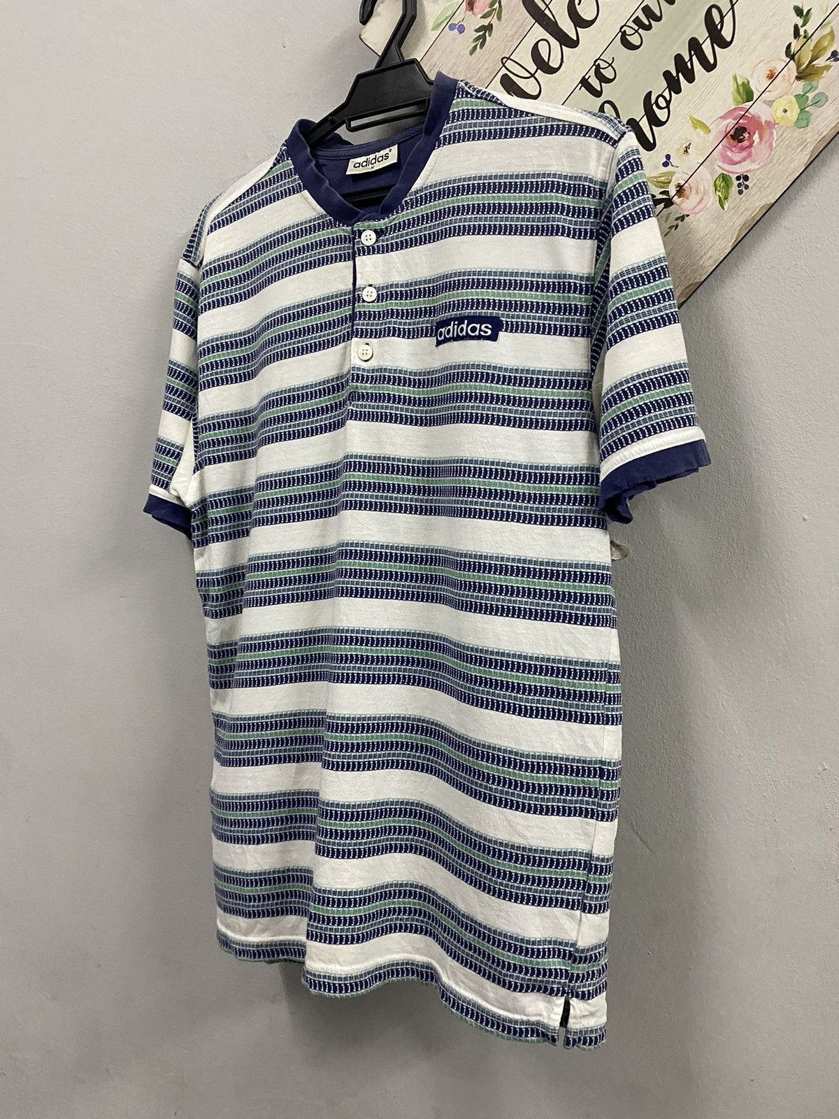 Adidas × Vintage Vintage adidas Button up Tshirt Ringer stripe 🚄 Size US M / EU 48-50 / 2 - 3 Thumbnail