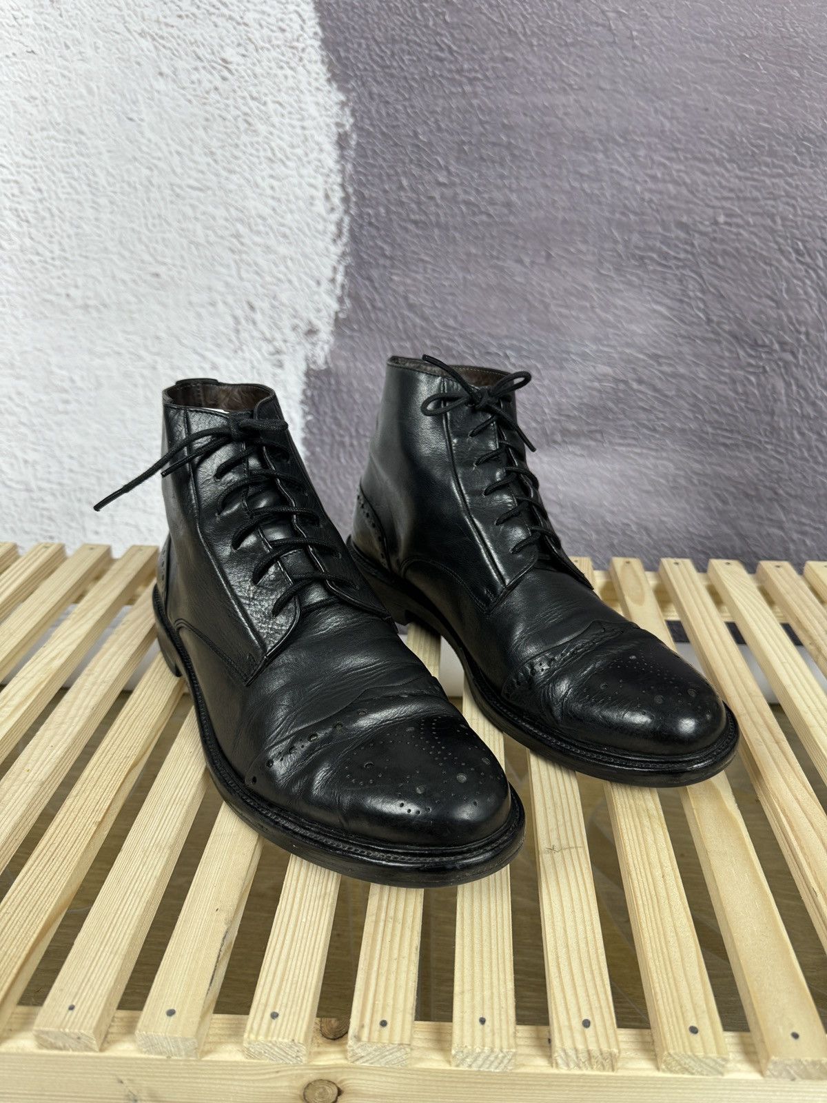 Other Hundred 100 black leather brogue oxford casual boots shoes Size US 12 / EU 45 - 1 Thumbnail