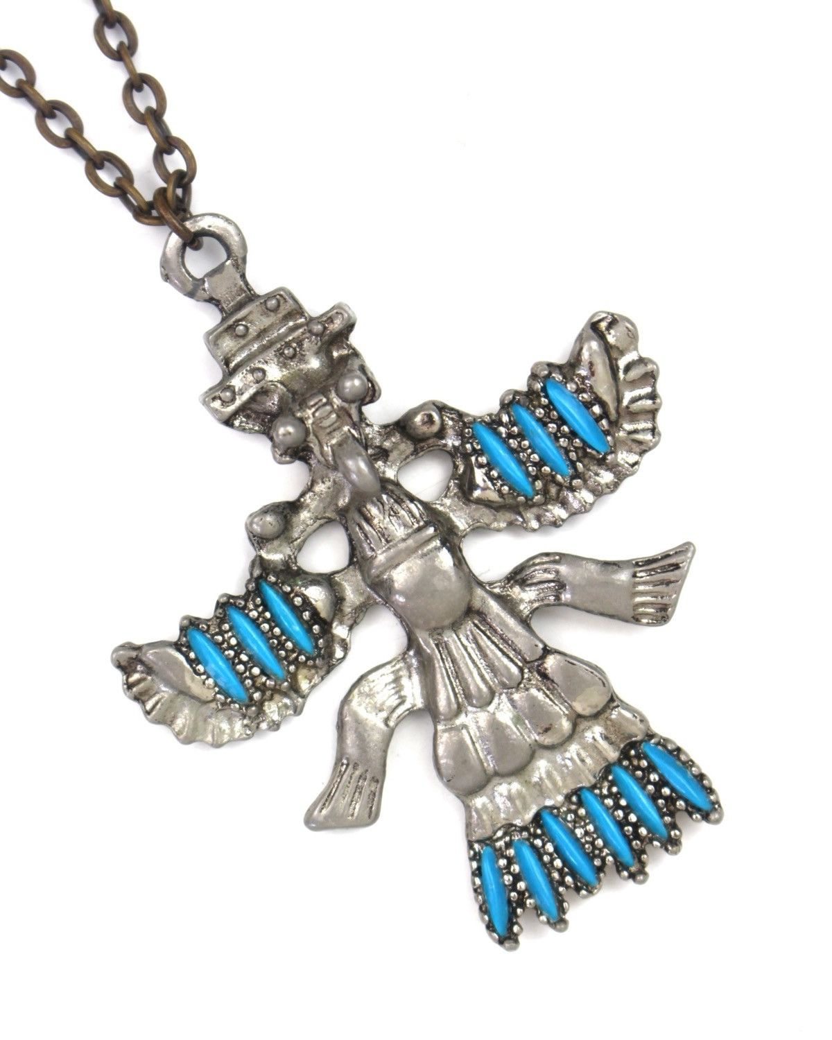 Vintage 2000S NATIVE-INSPIRED KACHINA FIGURE BLUE INLAY NECKLACE Size ONE SIZE - 3 Thumbnail