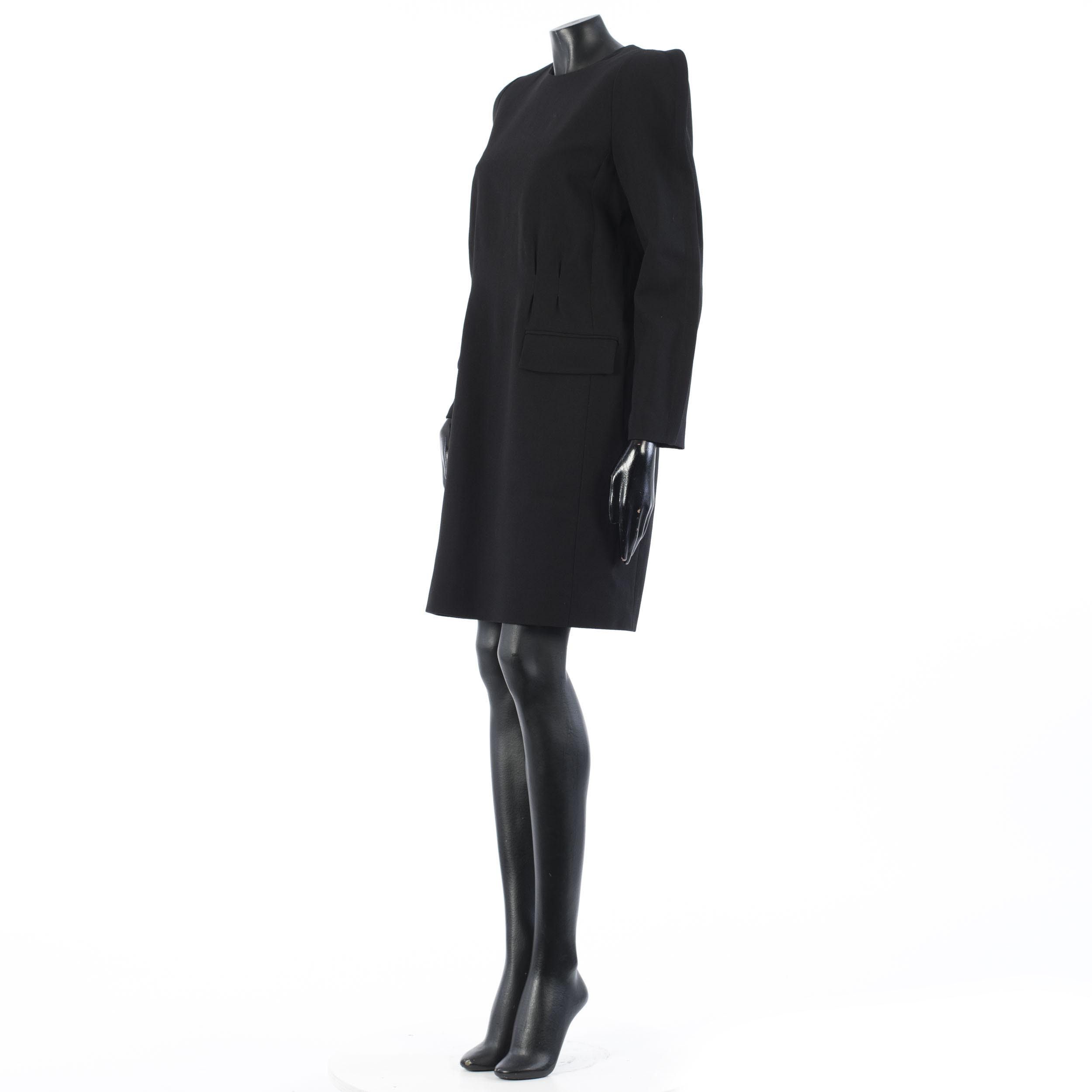 Givenchy Black Crepe Wool Mini Dress - Padded Shoulders, Belt Size M / US 6-8 / IT 42-44 - 2 Thumbnail