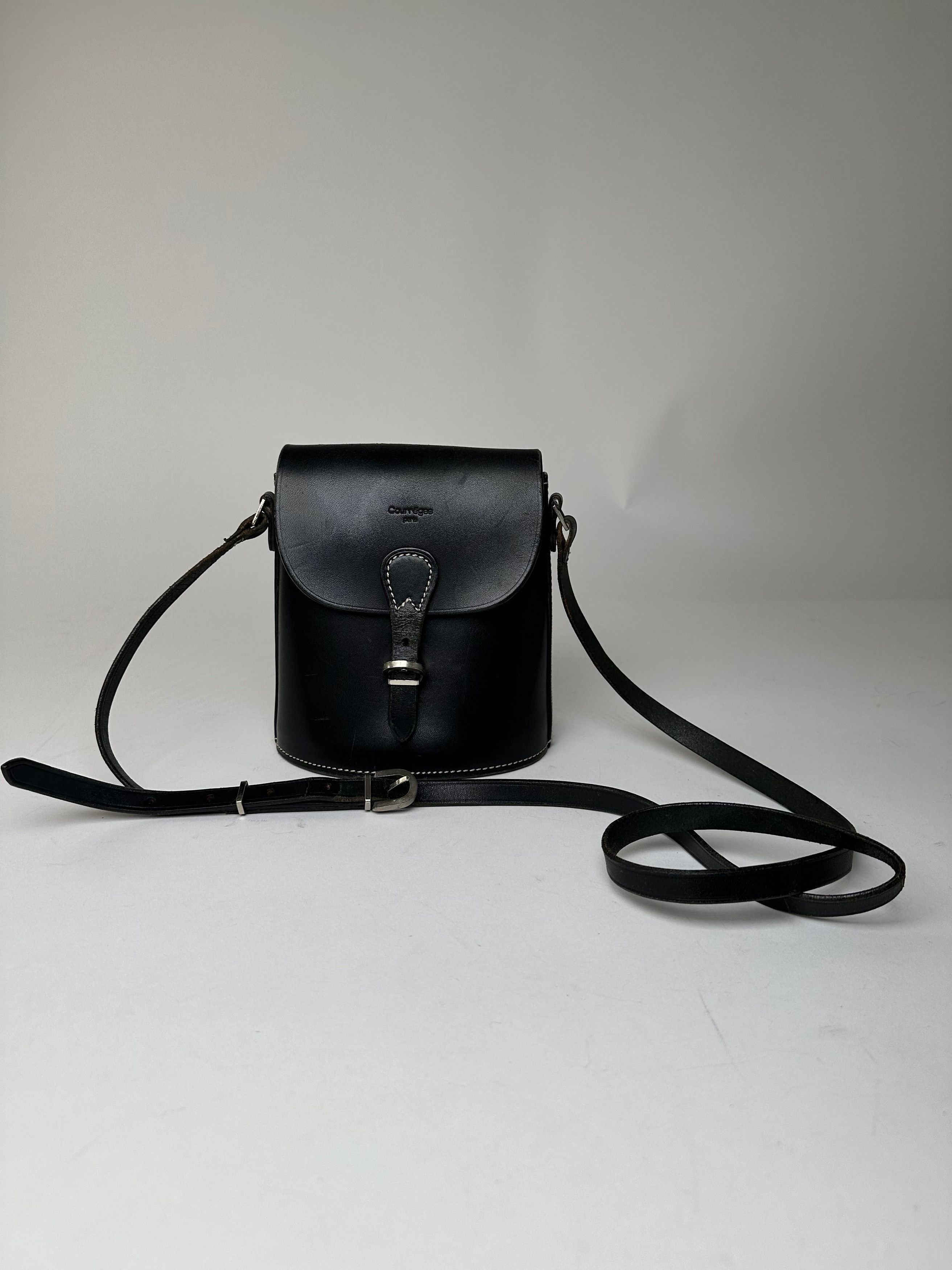 Courreges Vintage Paris Leather Crossbody Flap Bag Black Size ONE SIZE - 1 Thumbnail