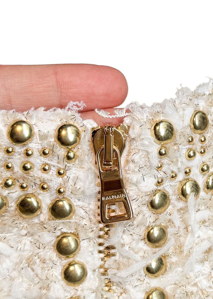 Balmain Balmain Ivory Gold Studded Embellished Tweed Dress Size XXL / US 16-18 / IT 52-54 - 7 Thumbnail
