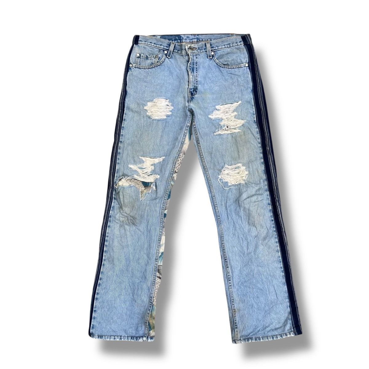 Handmade 🇯🇵 BLUESHADU JAPANESE KOI FISH DISTRESSED DENIM PANTS Size US 33 - 2 Thumbnail