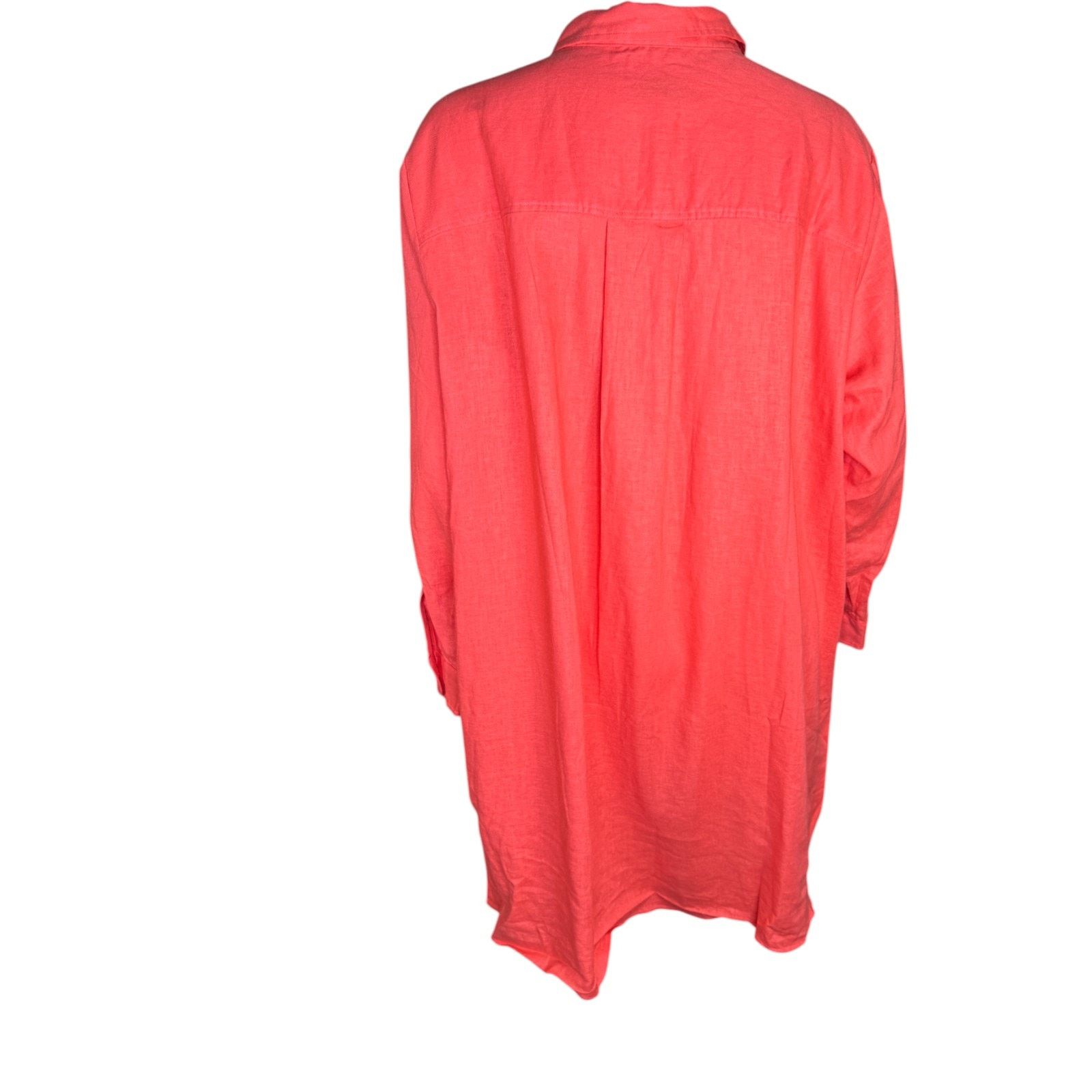 Other Encore Idina Menzel Coral Linen Blend Tunic Shirt Dress LP Size L / US 10 / IT 46 - 4 Thumbnail