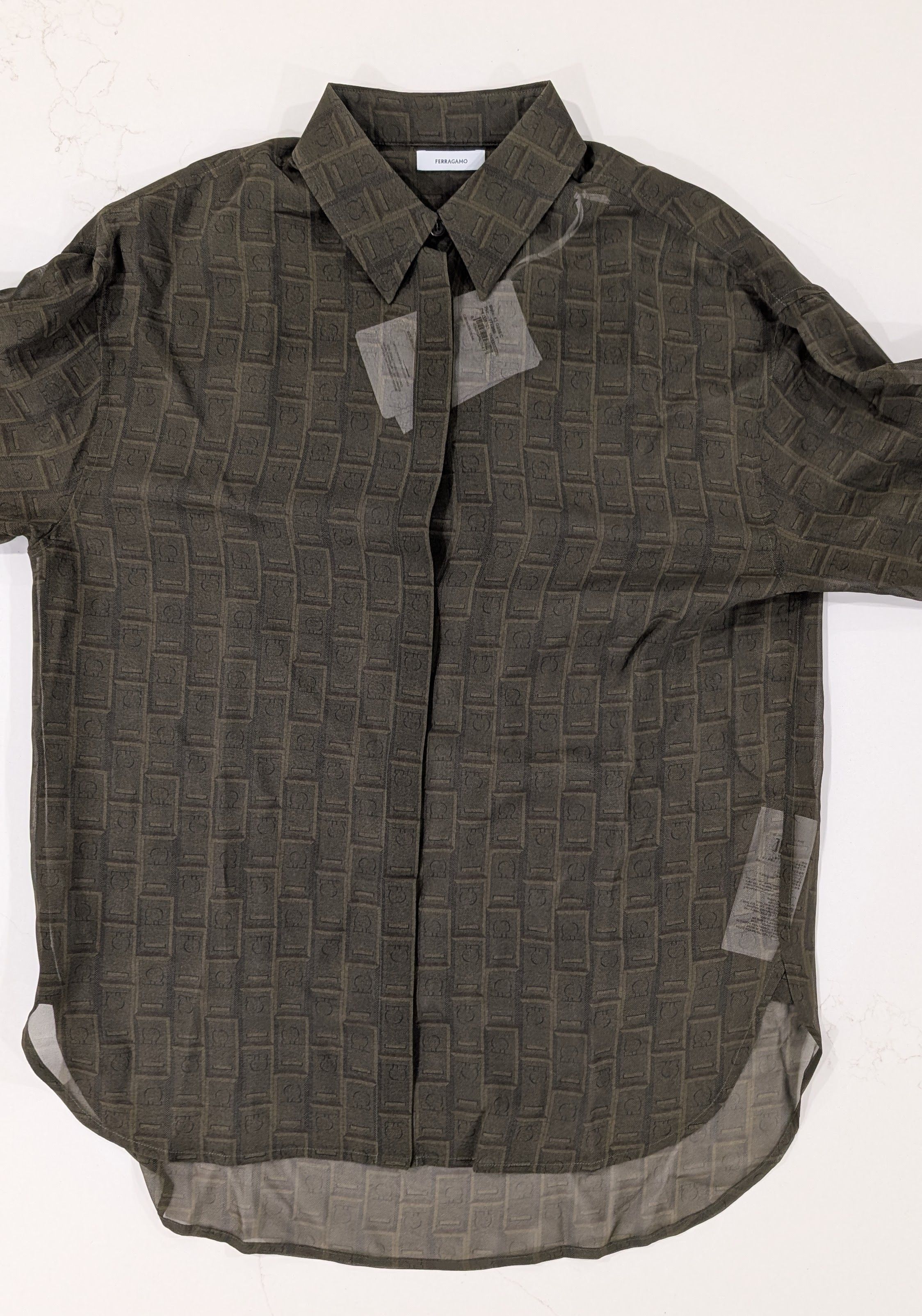 Salvatore Ferragamo FERRAGAMO Sheer Monogram Silk Blouse Size S / US 4 / IT 40 - 2 Thumbnail