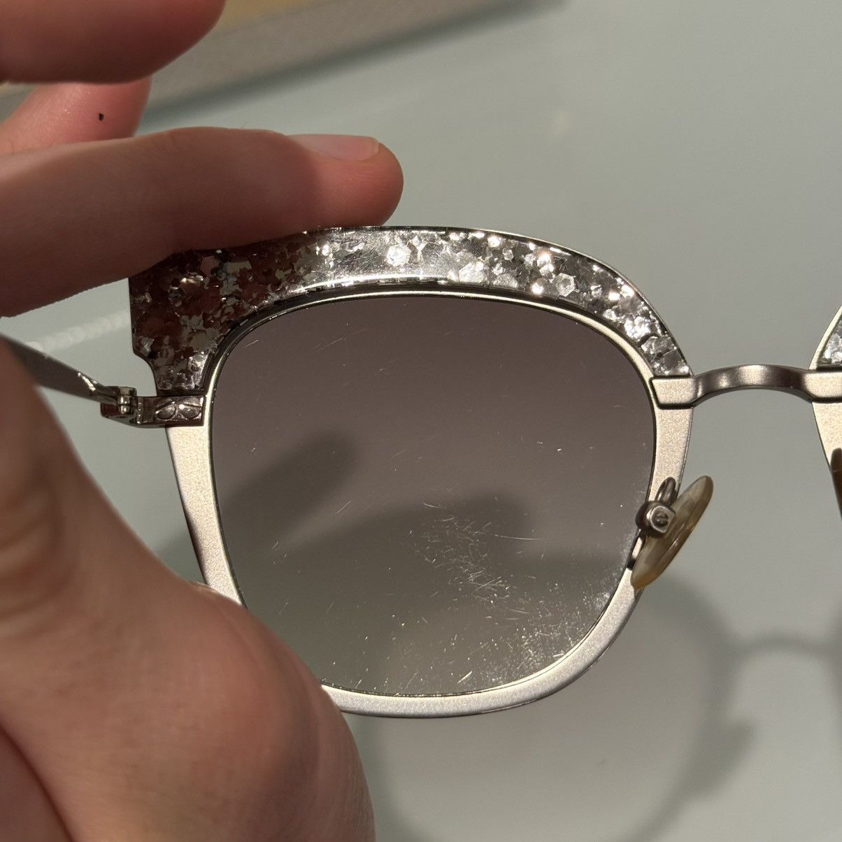 Jimmy Choo JIMMY CHOO ROSY Gunmetal / Pink Glitter Butterfly Sunglasses Size ONE SIZE - 9 Thumbnail