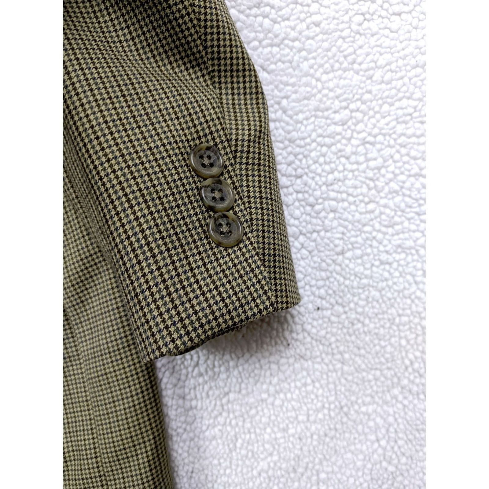 Stafford Stafford Blazer Jacket Mens 46R Beige Houndstooth Poly Wool Blend 2 Button Single-Breasted Notch Lapel 4-Button Sleeve Size 46R - 3 Thumbnail