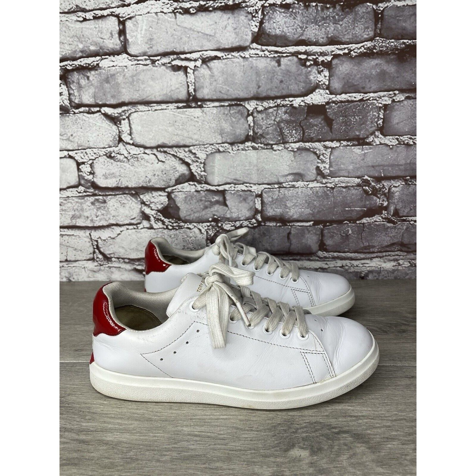 Tory Burch TORY BURCH Howell Court White Leather Red Sneakers Shoes Wom Size US 6.5 / IT 36.5 - 20 Thumbnail