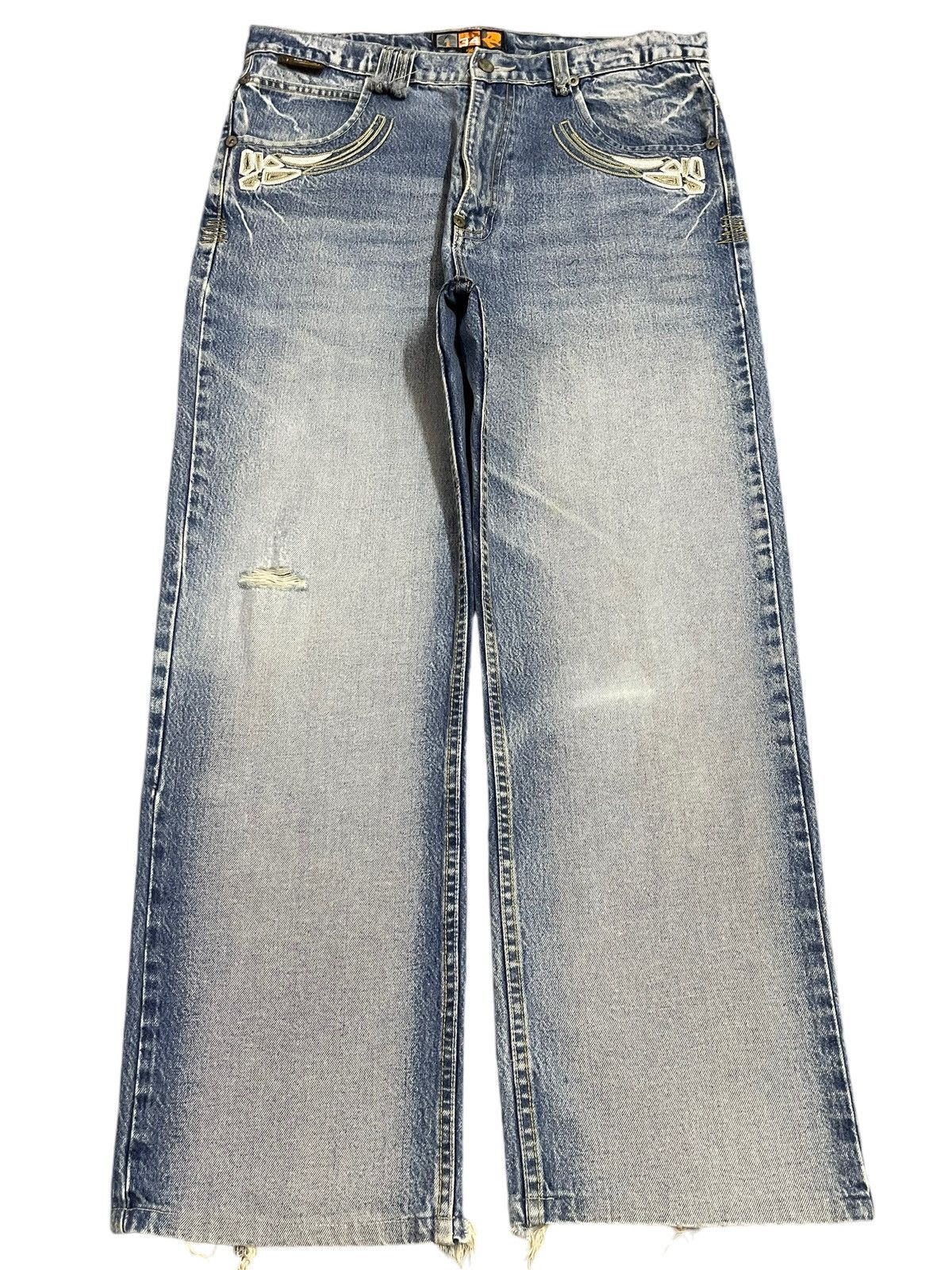 Akademiks Vintage Japanese Akademiks Blue Wash Distress Baggy Jeans Size US 35 - 1 Thumbnail