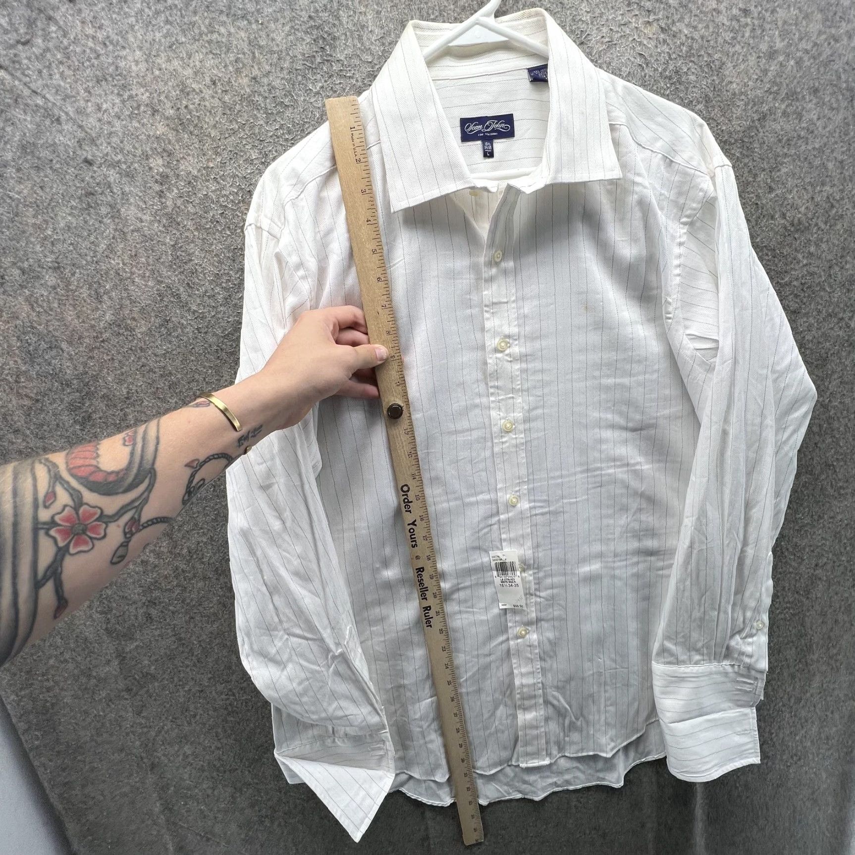 Sean John Sean John Dress Shirt Mens 16.5 34/35 White Stripe 100% Cotton Long Sleeve 90s Size 46R - 7 Thumbnail