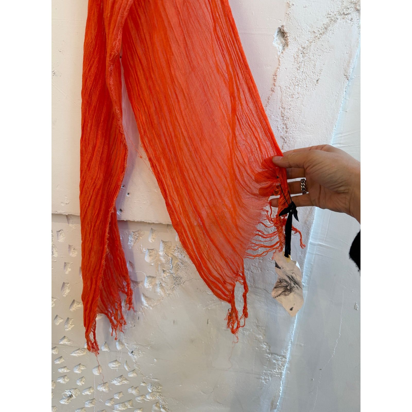 Greg Lauren Greg Lauren SAMPLE Orange Cotton Fringe Scarf Size ONE SIZE - 2 Thumbnail