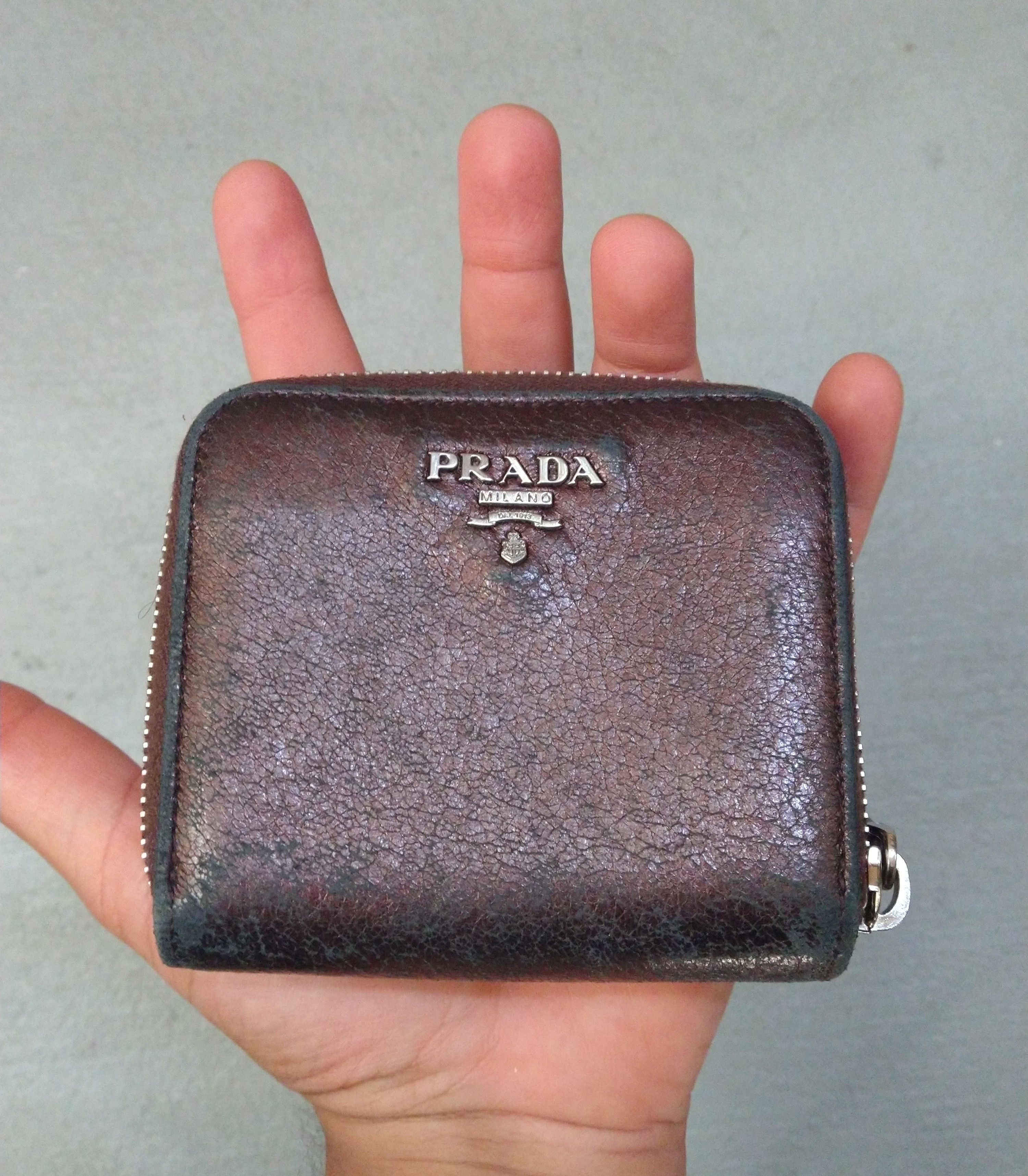 Prada × Vintage Prada Wallet Metallic Brown Leather Zip Bifold Y2K Size ONE SIZE - 16 Thumbnail