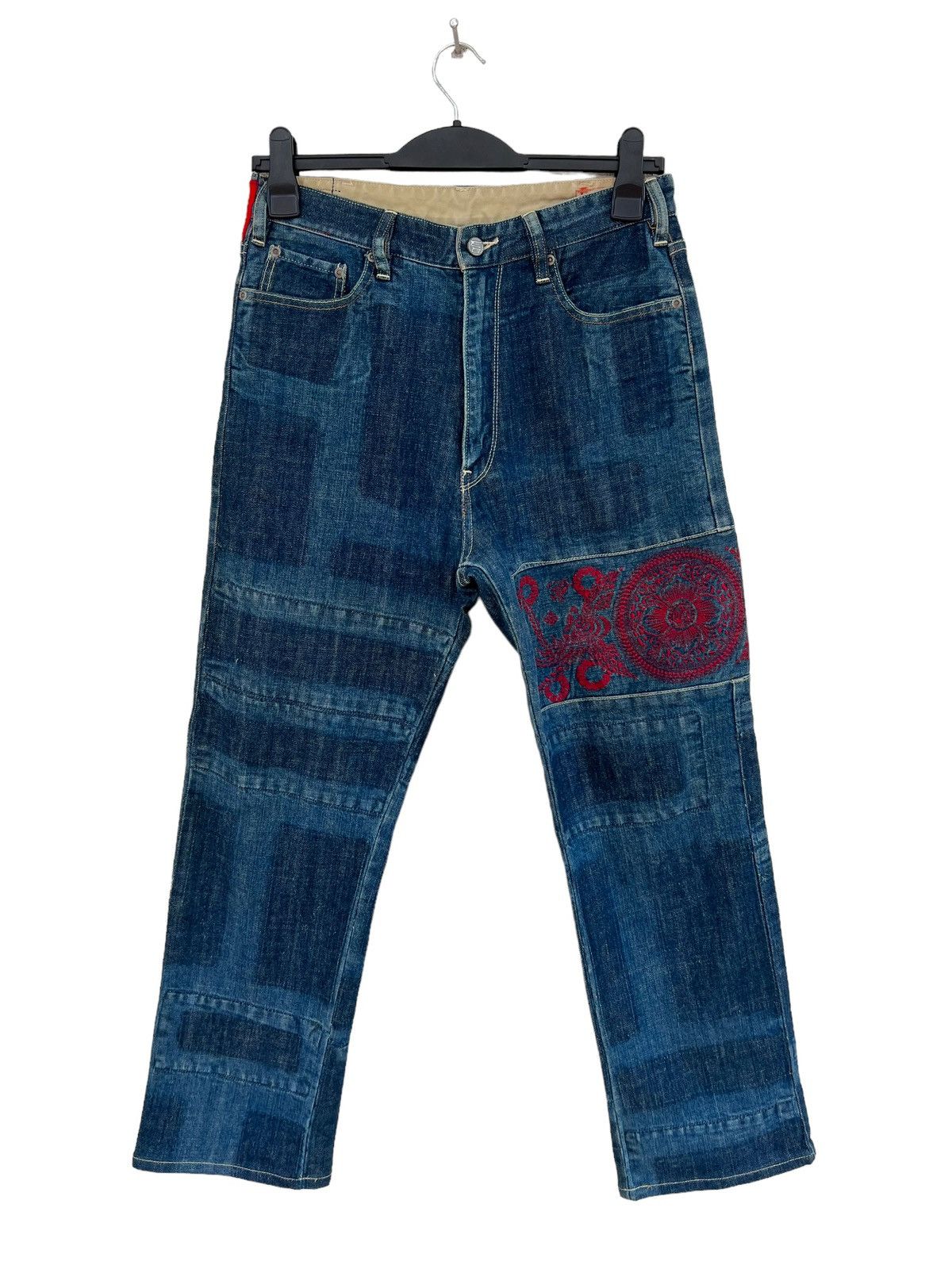 Vintage Japan Brand Etienne Ozeki Patchwork Embroidery Denim Jeans Size US 30 / EU 46 - 6 Thumbnail