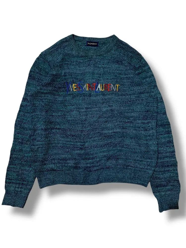 Yves Saint Laurent Yves Saint Laurent rainbow logo embroidery wool sweater Size US L / EU 52-54 / 3 - 2 Thumbnail