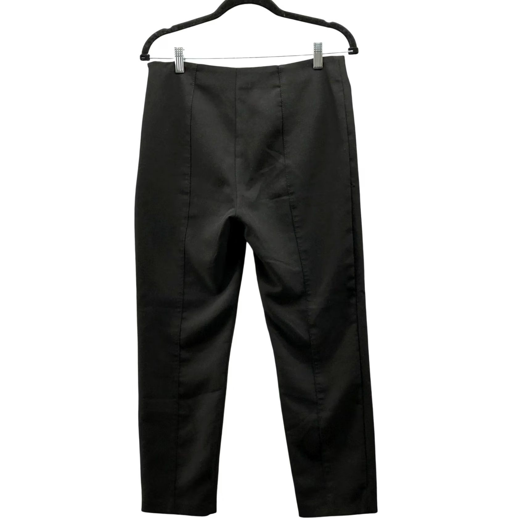 Zara Zara Tapered Slim Fit Trouser Dress Pants Womens M Black Flat Front Side Zip Fashion Pants, Office, Workwear, Preppy Rise Mid 8.5-10 in Inseam 26 in Size 32" / US 10 / IT 46 - 2 Thumbnail