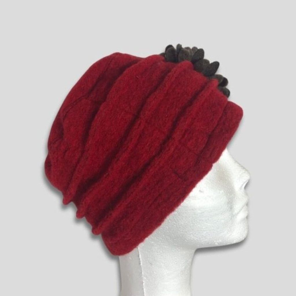 Vintage Vintage Florence Felt Wool Hat Floral Appliqué Deep Red OS Size ONE SIZE - 3 Thumbnail