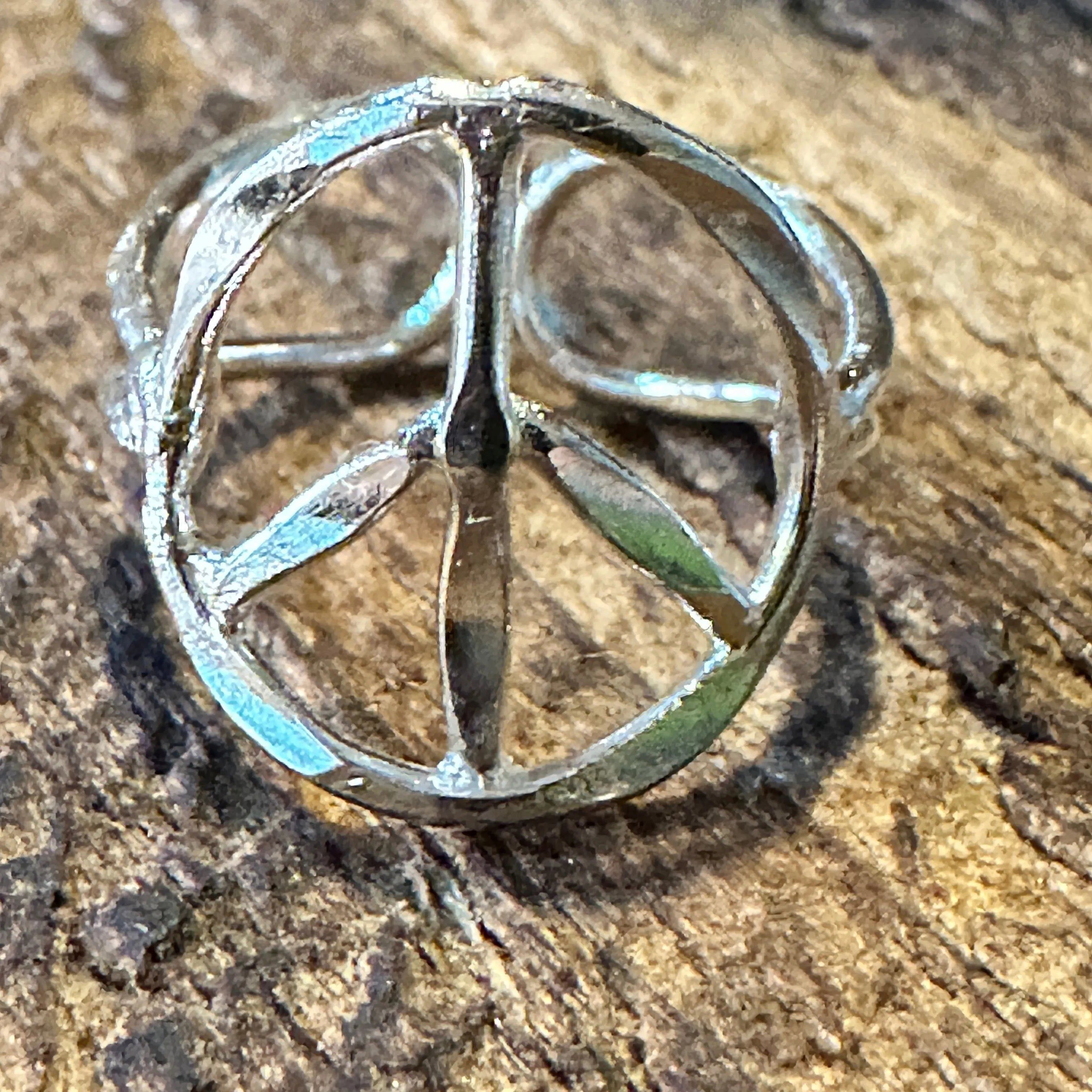 Other Handmade Artesian Hippie Silver Peace Sign Adjustable Ring, Size ONE SIZE - 4 Thumbnail