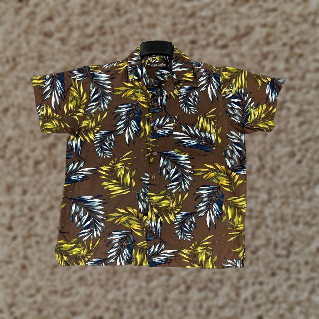 Vintage VINTAGE Milana Bay Shirt Men Medium Brown Palm Leaf Print Button Up Hawaiian Rayon Blend Size US M / EU 48-50 / 2 - 1 Thumbnail