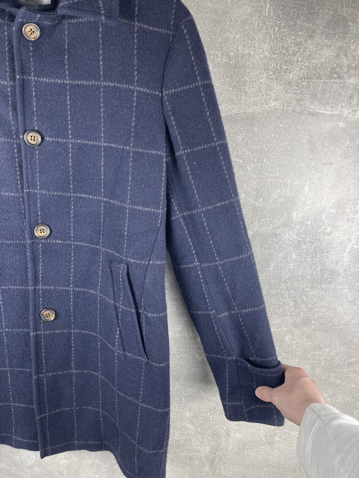 Eleventy Eleventy Platinum Wool Cashmere Check Coat Navy Blue Size US M / EU 48-50 / 2 - 4 Thumbnail