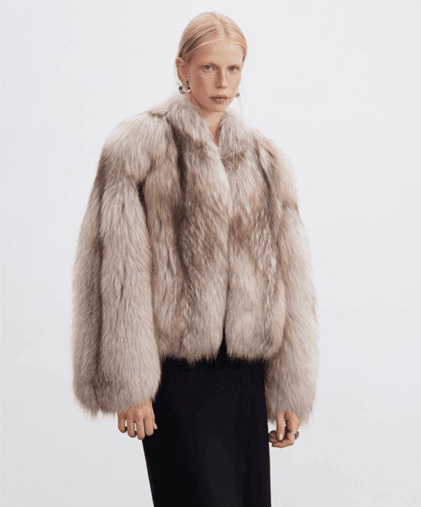 Other Women’s Oatmeal Silver Fox Fur Jacket Size L / US 10 / IT 46 - 1 Thumbnail